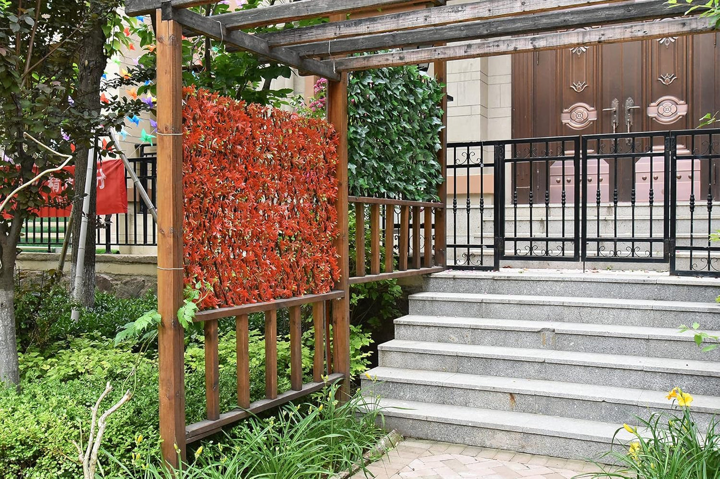 Expandable Fence Privacy Screen for Balcony Patio Outdoor,Decorative Faux Ivy Fencing Panel,Artificial Hedges (Single Sided Leaves) (2, Green-Ivy)