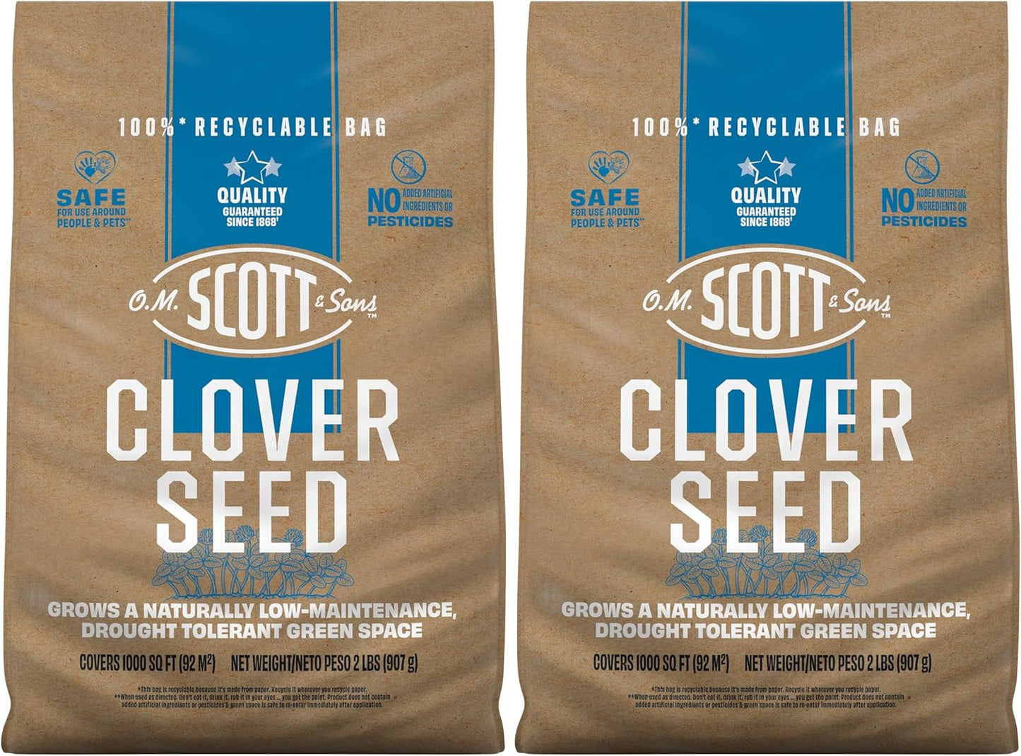 O.M. Scott and Sons Clover Seed, Lawn Seed Grows a Naturally Low Maintenance, Drought-Tolerant Lawn, 1,000 sq. ft., 2 lb., 2-Pack