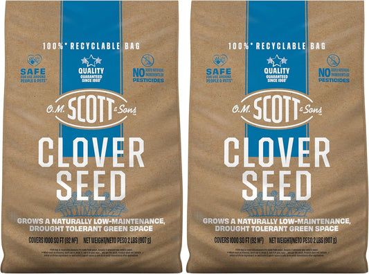 O.M. Scott and Sons Clover Seed, Lawn Seed Grows a Naturally Low Maintenance, Drought-Tolerant Lawn, 1,000 sq. ft., 2 lb., 2-Pack