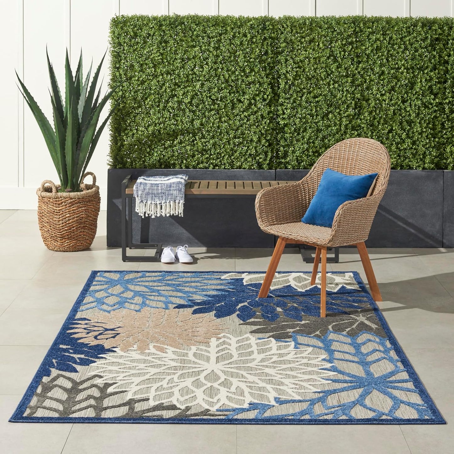 Nourison Aloha Indoor/Outdoor Blue/Multicolor 6' x 9' Area Rug, Easy Cleaning, Non Shedding, Bed Room, Living Room, Dining Room, Deck, Backyard, Patio (6x9)