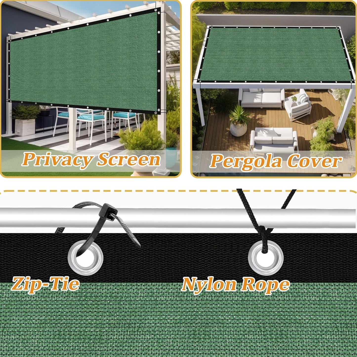 Shade&Beyond Customized Size 90% Sun Shade Cloth with Grommets, 16' X 16' Pergola Shade Cover Canopy, Mesh Tarp Sun Screens for Patio, Outdoor, Garden, Backyard GN01, Green