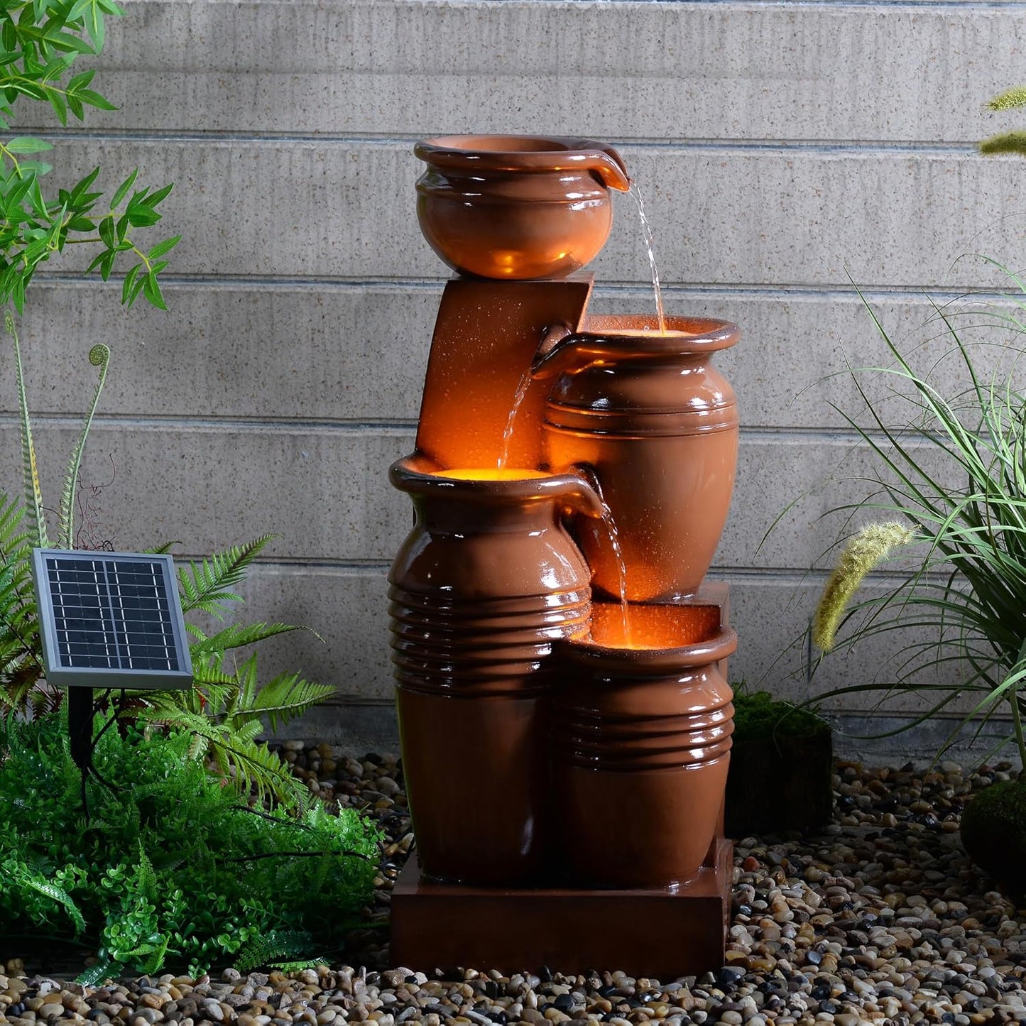 Teamson Home 28.7" 4-Tier Cascading Bowl Solar Powered Water Fountain for Outdoor Living Spaces, Terracotta