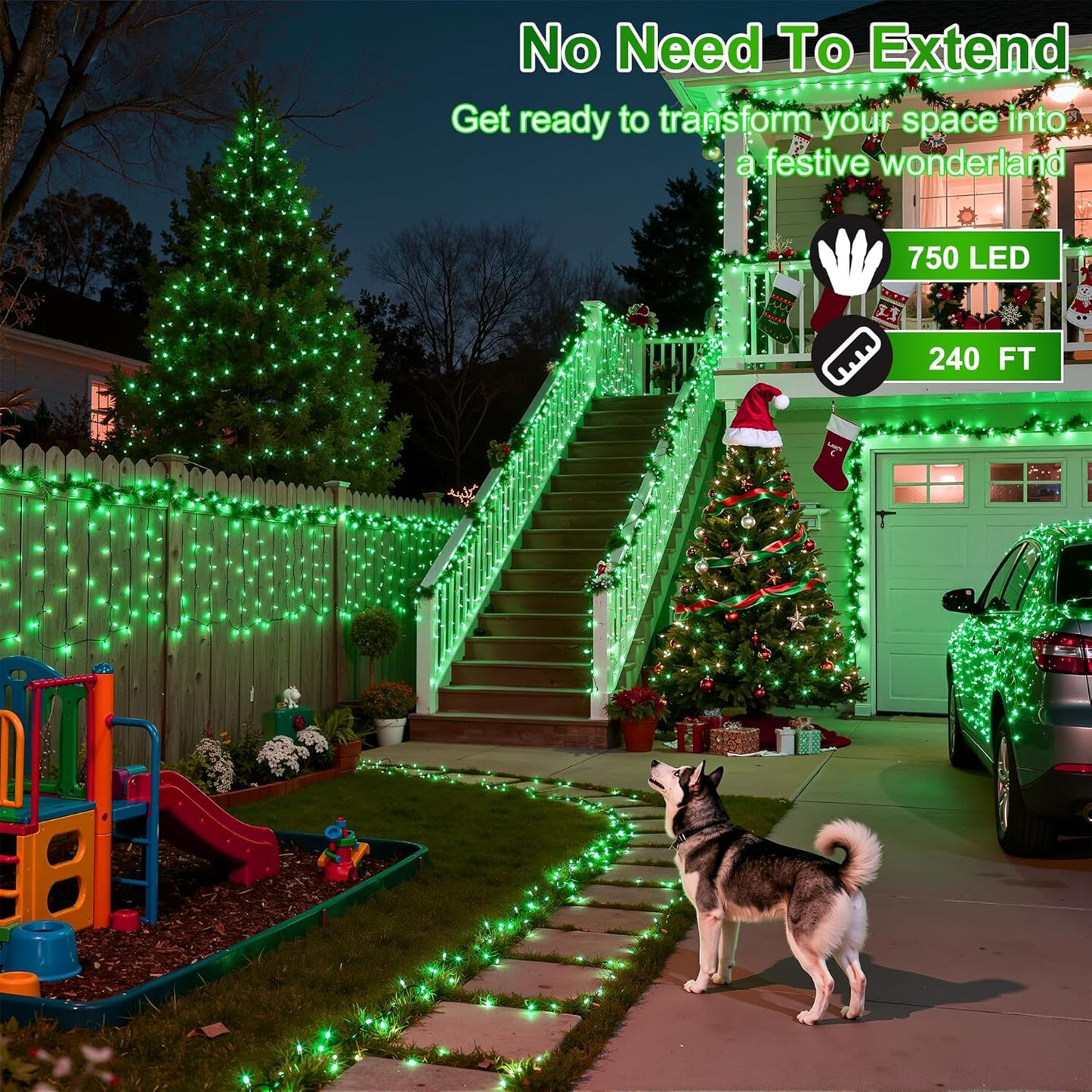 750LED Christmas Lights Outdoor Use, 240ft 12 Modes Green LED String Lights with Timer Dimmable, Waterproof Christmas Tree Lights for Xmas Patio Yard Fence Balcony Garden Party Decor Green