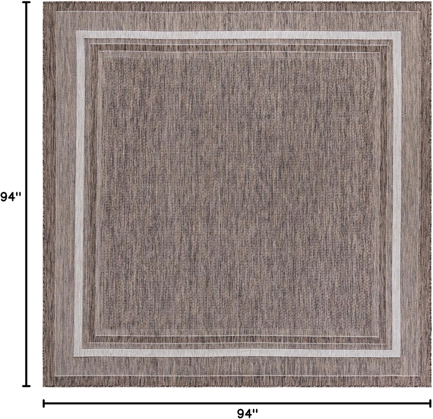 Unique Loom Outdoor Border Collection Area Rug - Soft Border (7' 10" Square Brown/Ivory)