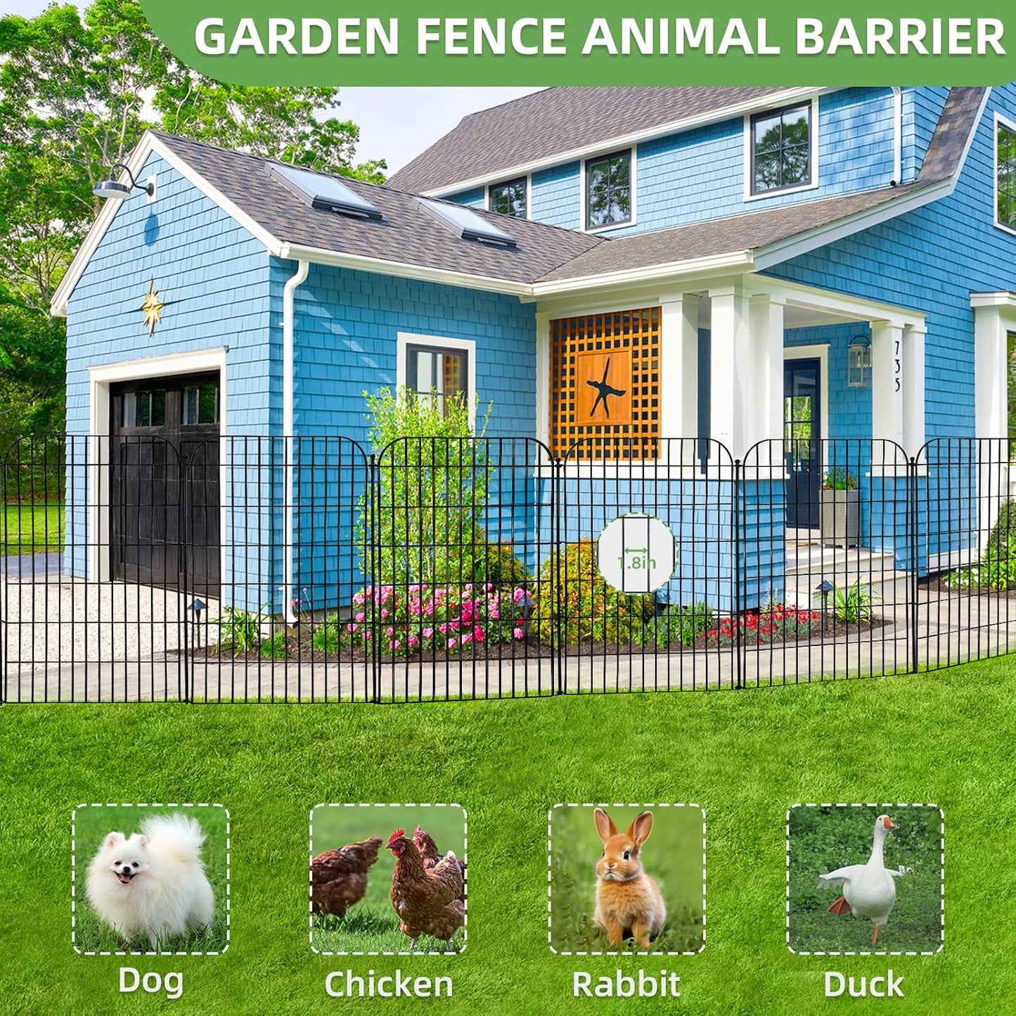Decorative Garden Fence, 10 Panels 40 in(H) X 23.6 ft(L) Rustproof Metal Wire No Dig Dog Fence Outdoor for Yard, Temporary Tall Garden Fence Animal Barrier Decor for Yard & Patio
