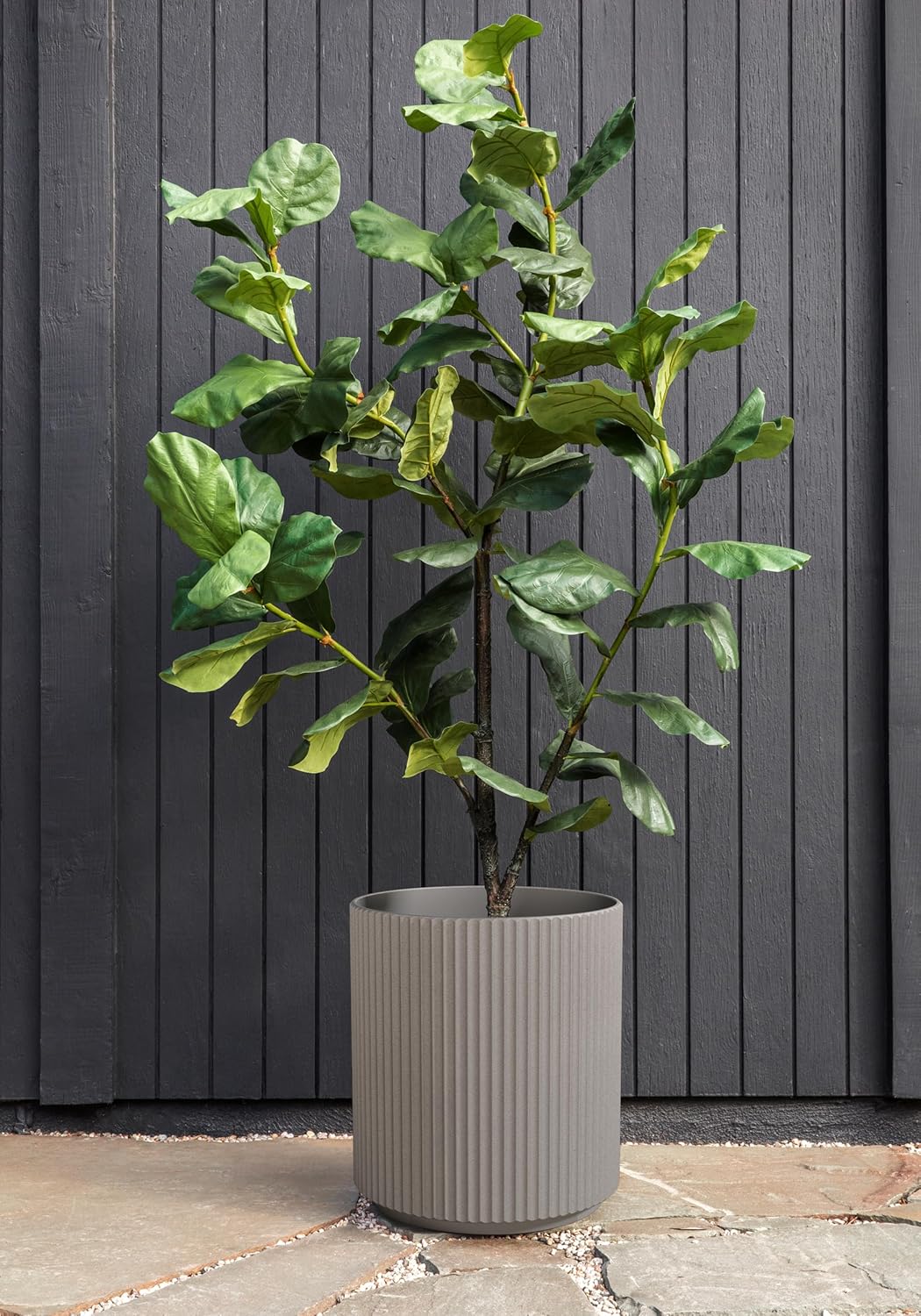 Veradek Mason Series Demi Planter - Large Round Planter for Indoor or Outdoor Patio/Balcony | Made from Plastic & Concrete with Drainage Holes | Modern Décor for Flowers, Trees, Tall Plants