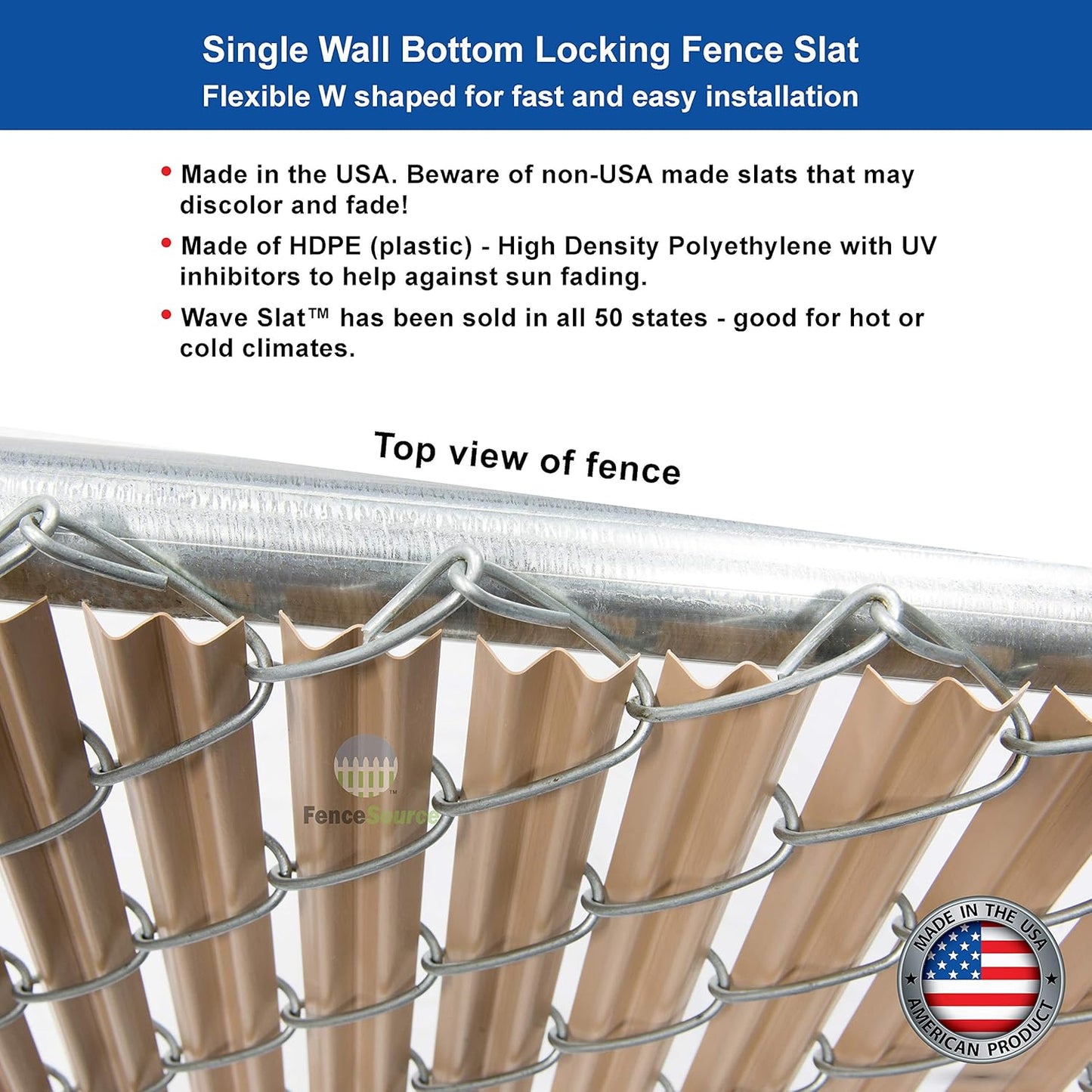 Wave Slat (9 Colors) Single Wall Bottom Locking Privacy Slat for 4', 5', 6', 7' and 8' Chain Link Fence (8 ft, Beige)