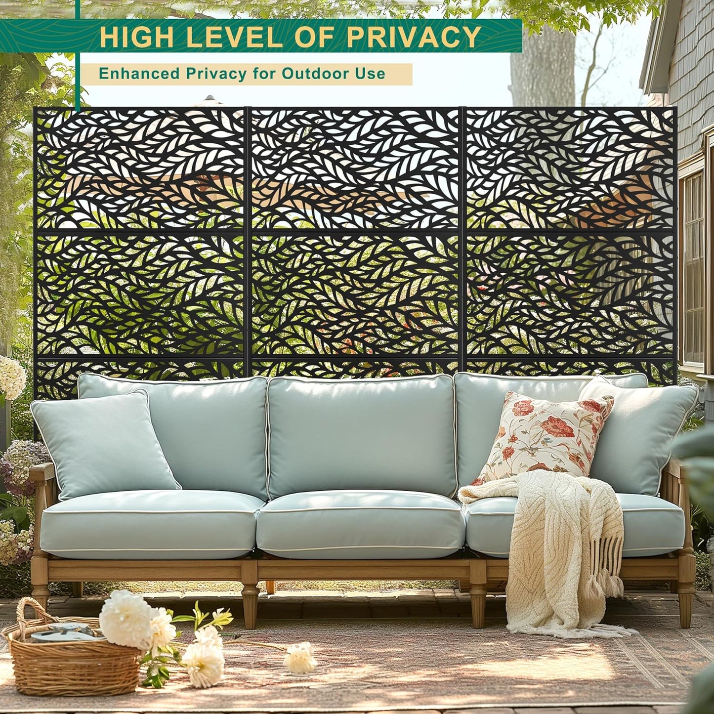 72" H47" W Metal Outdoor Privacy Screen - Freestanding, Decorative Fence (3 Panels)