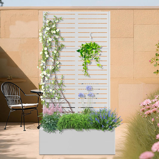 Metal Planter Box with Trellis, Heavy-Duty Raised Garden Bed for Climbing Plants, Drainage Hole, Outdoor Planter Box with Privacy Screen，35''L×16''W×71''H