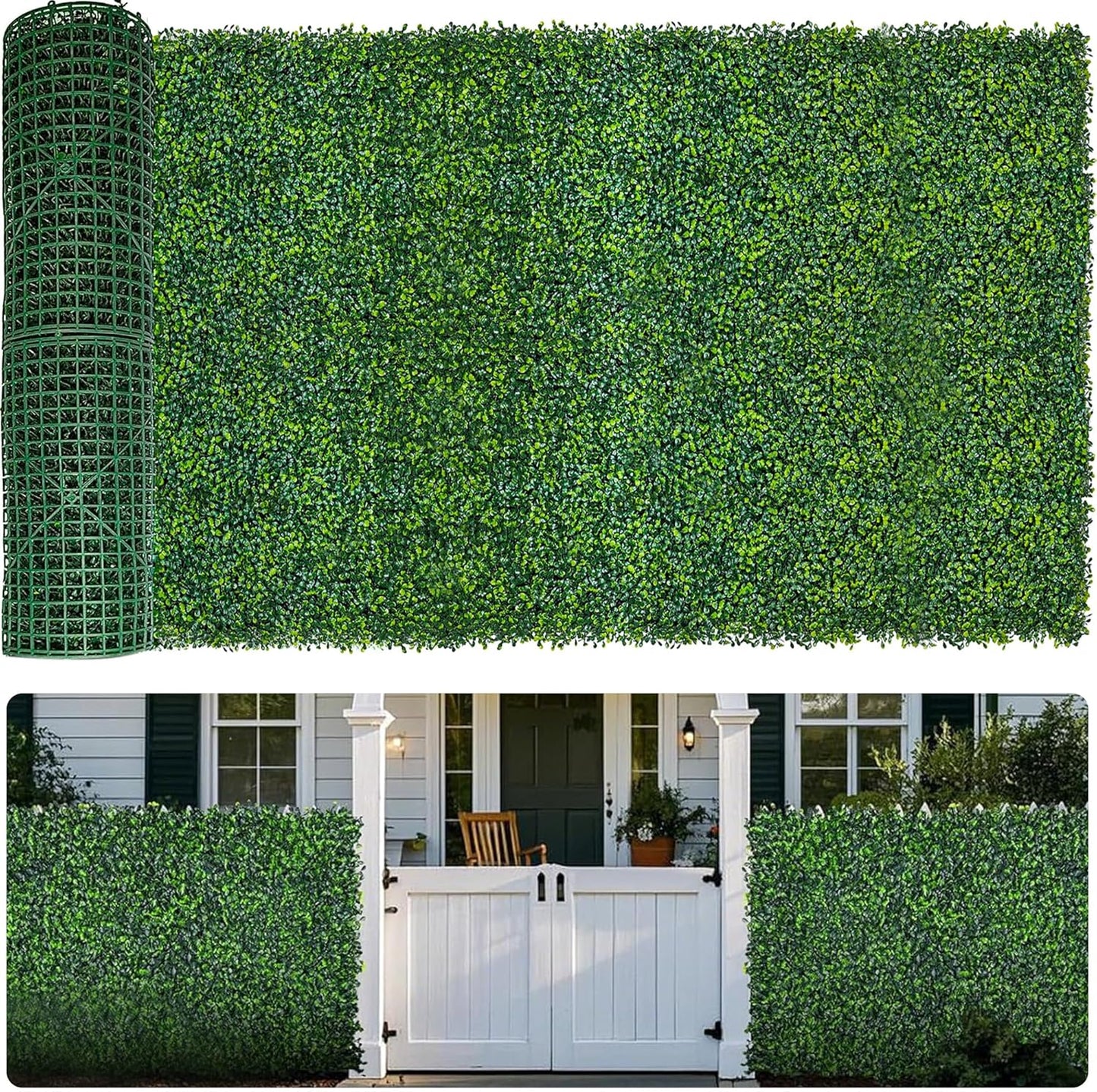 Artificial Boxwood Roll,120x40 in (34 sqft) UV-Anti Faux Ivy Boxwood Hedge Leaf Grass Wall for Patio Balcony Privacy, Garden, Backyard Greenery Wall Backdrop and Fence Decor