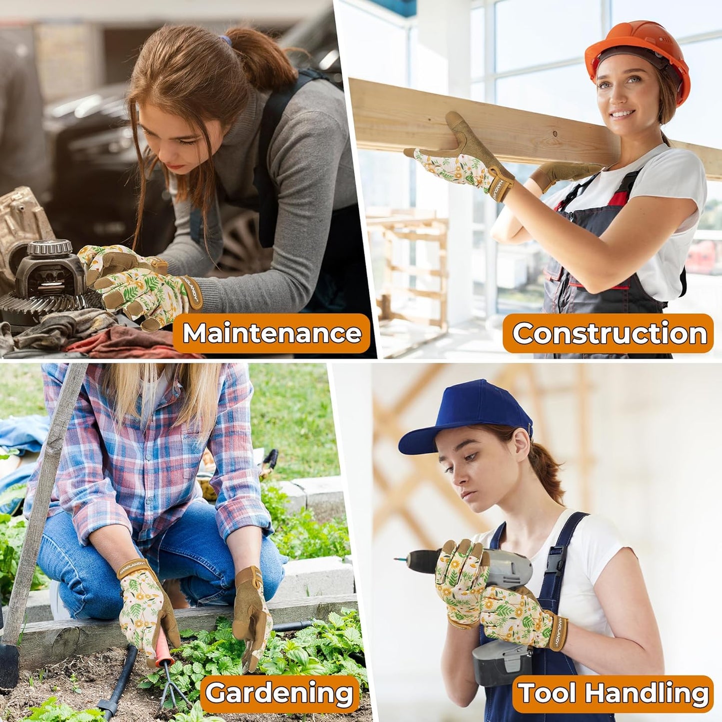 HANDLANDY Women Safety Work Gloves Utility Touch Screen Working Grip Glove for Yardwork Gardening Breathable Mechanic Gloves