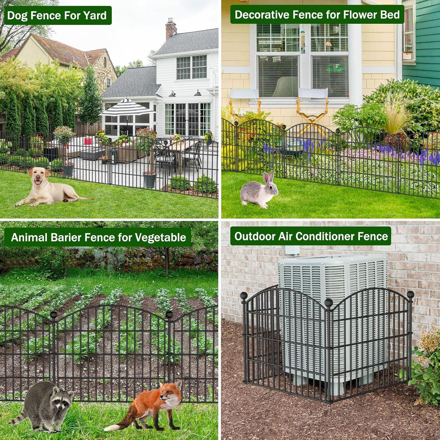 No Dig Decorative Garden Fence Animal Barrier - 5 Panels - 24 in (H) x 10 ft (L) - Dog Fence Outdoor for Yard, Rabbits and Small Pets - Tall Rustproof Metal Wire Fencing Border for Garden and Patio