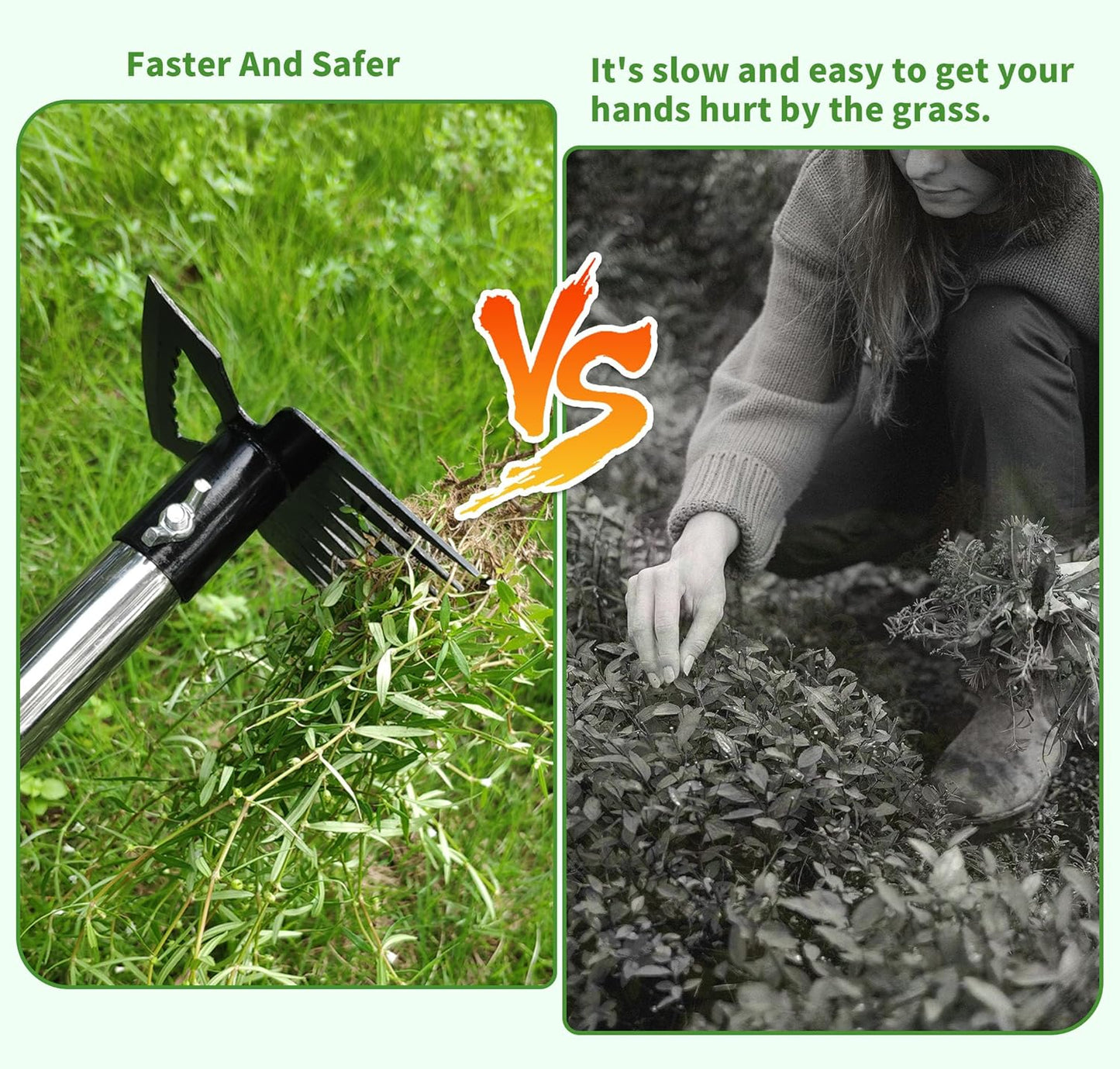 Weeding Puller Tool 8 Tooth, Manual Weed Rake Weeder Remover Tool Gardening, Dandelion Gardenia Uprooting Tool for Yard, Lawn, Patio and Garden