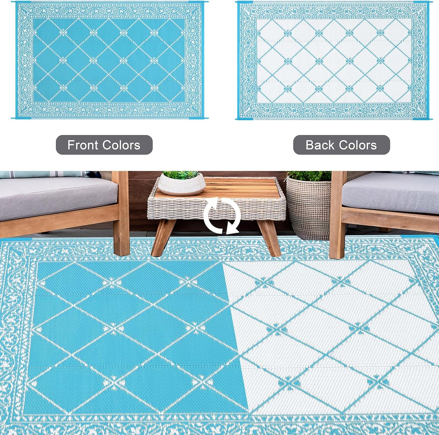 HiiARug Outdoor Rug for Patios Clearance 8'x10' Plastic Straw Rug Waterproof Reversible RV Mat Outdoor Area Rugs for RV, Backyard, Deck, Camping