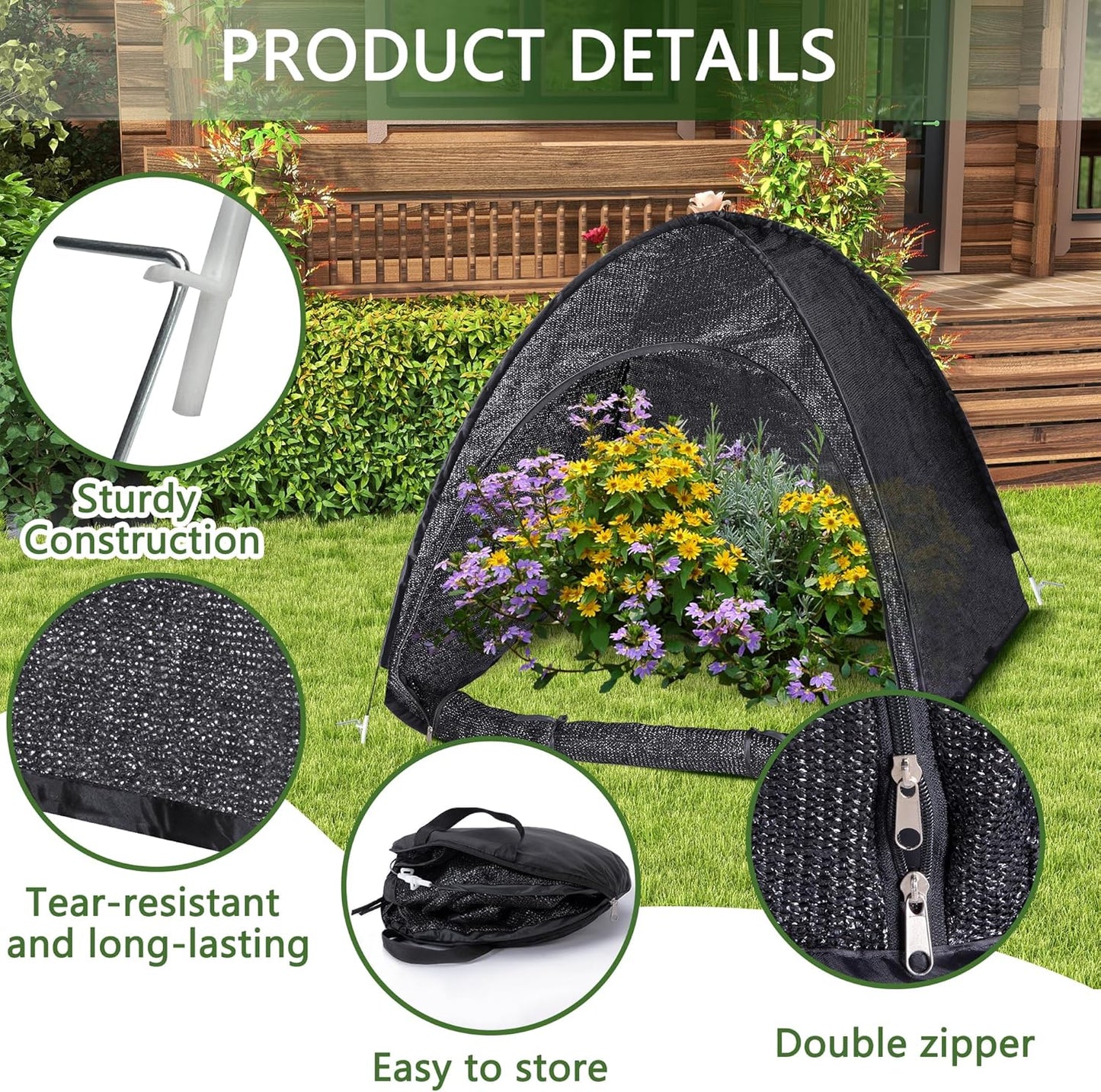 DECOHS 2 Pack 33" x 33" x 33" UV Resisitant 80% Pop up Plant Shade Tent, Garden Sunshade Cloth Sun Protection Tent, Sunblock Plant Cover Net with Stakes for Outdoor Plants Flower Potted