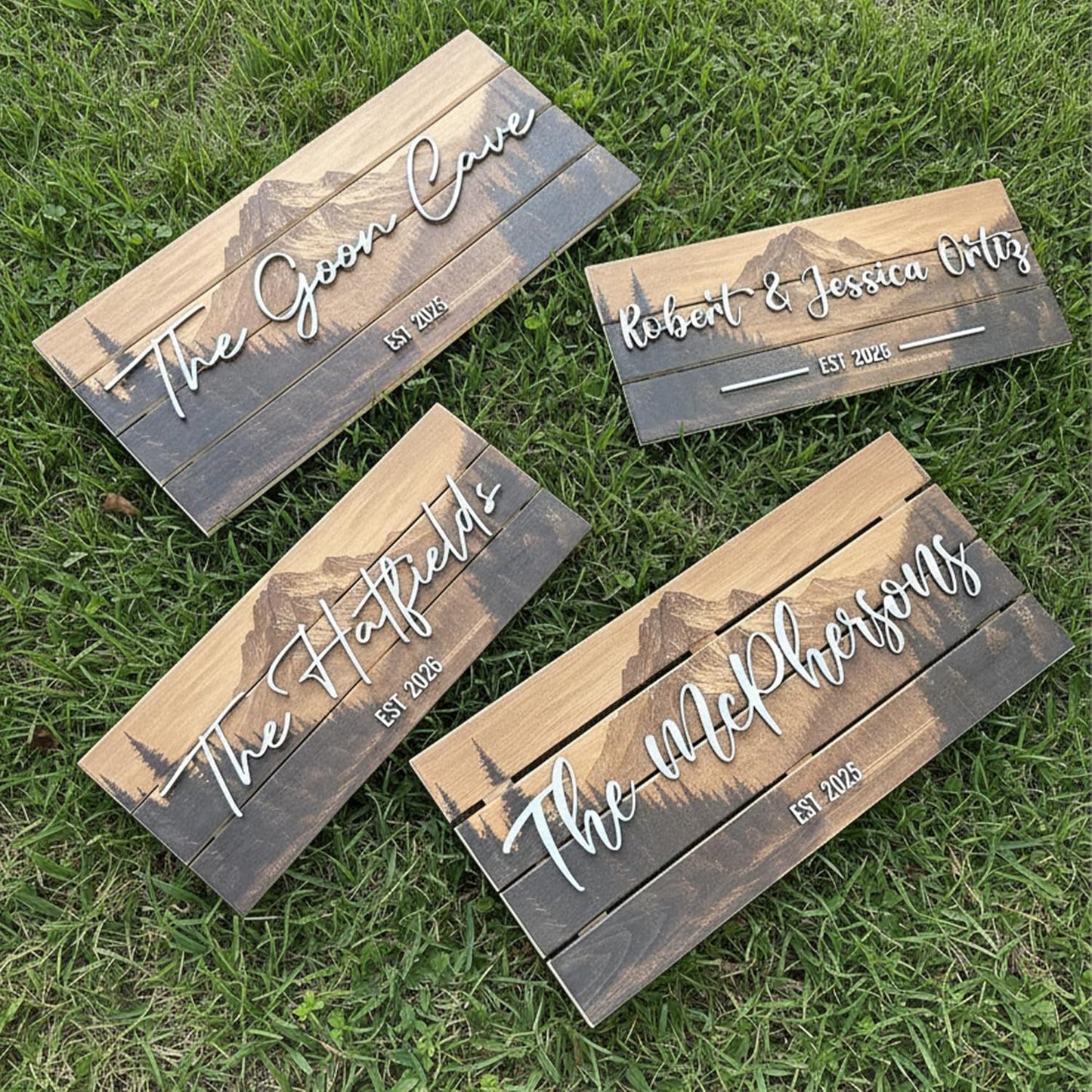Custom Mountain Family Name Sign - Rustic Wood Wall Decor, Personalized Wedding & Gift for Anniversary Couples, Housewarming Gift for New Home