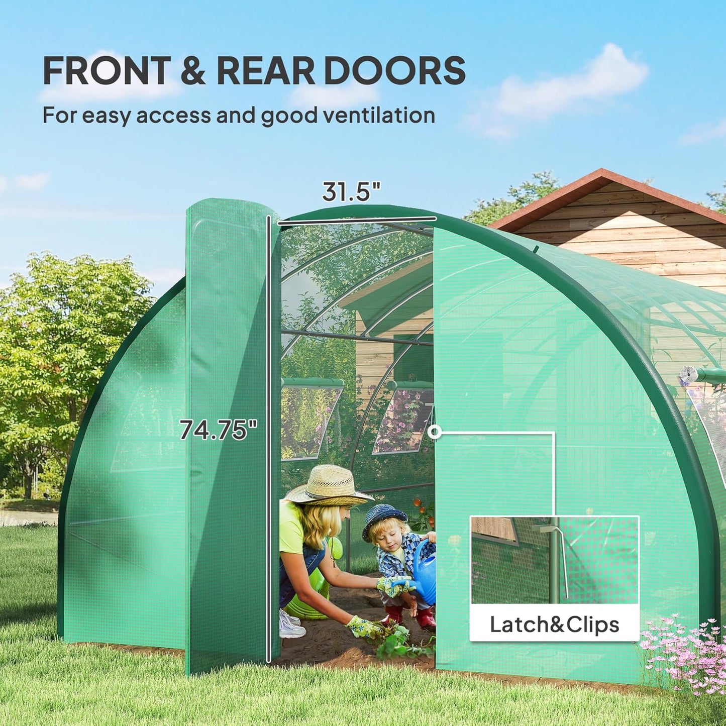 Outsunny 20' x 10' x 6.6' Walk-in Tunnel Greenhouse with Upgraded Structure, Outdoor Green House with 2 Hinged Doors, 8 Mesh Windows, Gardening Plant Warm House Tent, Green