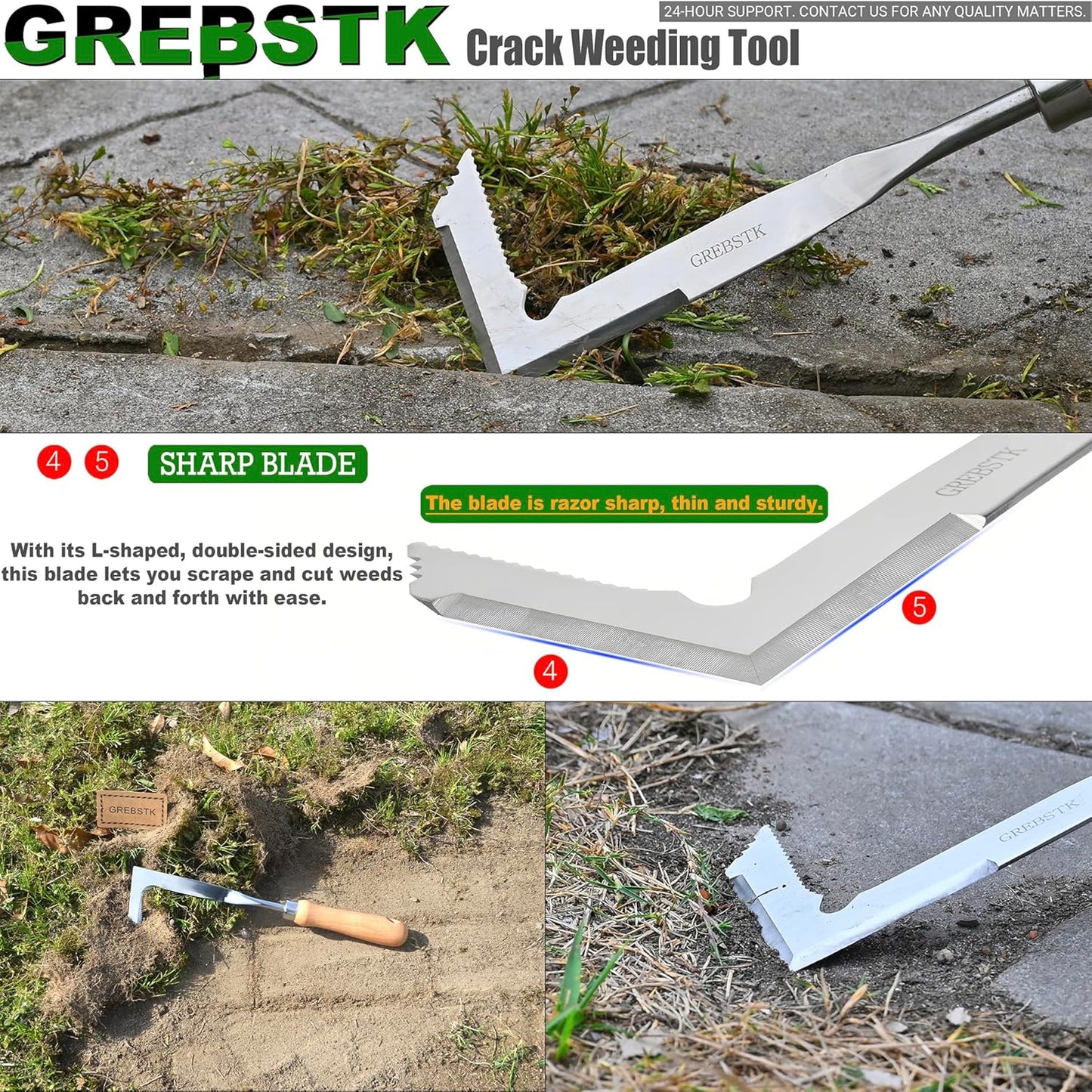 GREBSTK Crack Weeder Crevice Weeding Tool Stainless Steel Manual Weeder Gardening Tool