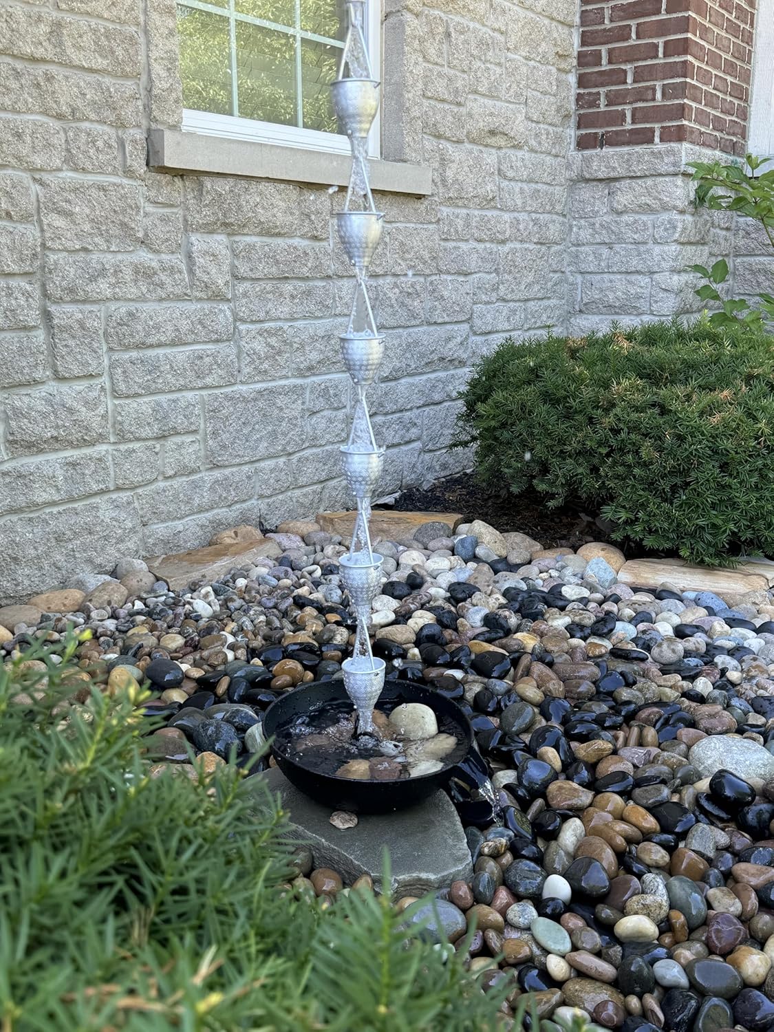 8.5 ft Tinkle Trickle Cups Aluminum, to Replace Roof Gutter Downspout, with Installation Kit, Rainwater Catcher/Water Diverter, JAS3007AL