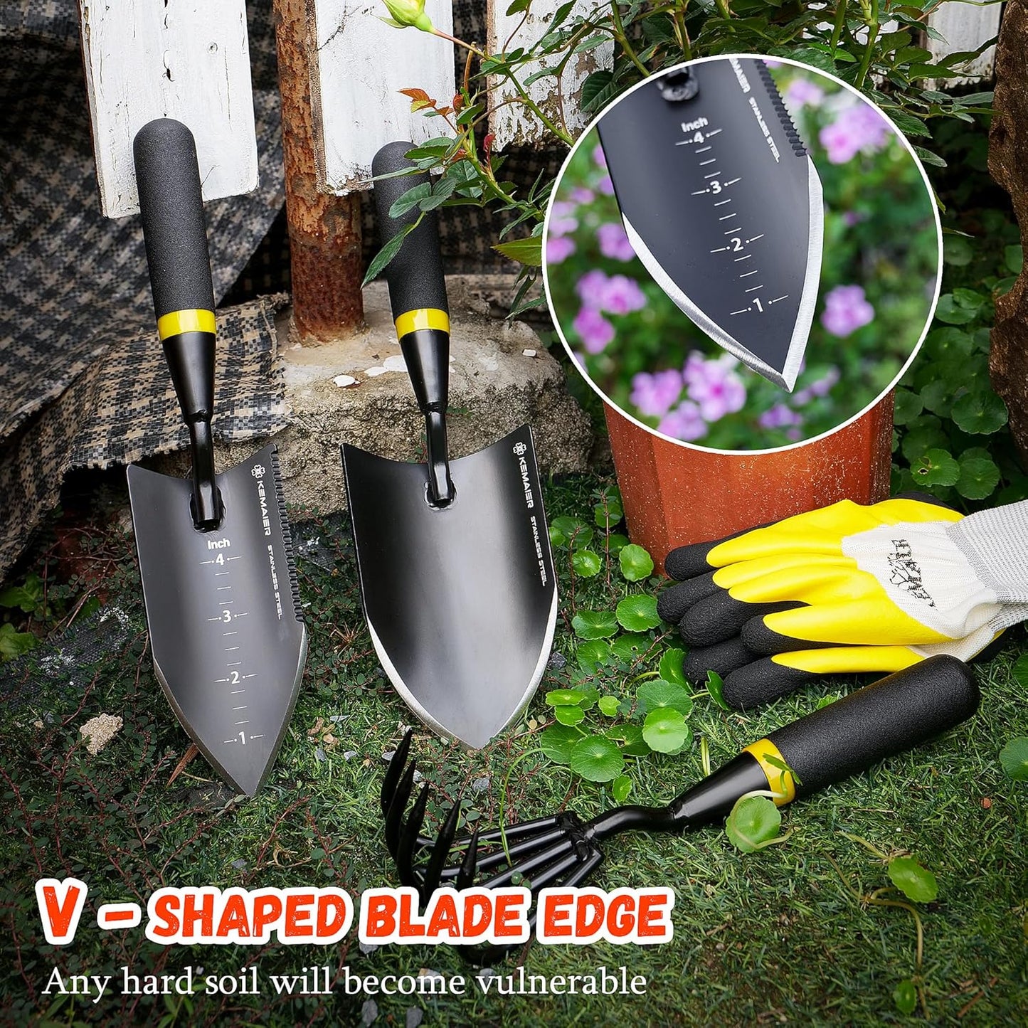 Garden Tool Set with Heavy Duty Stainless Steel, Gardening Hand Tools and Supplies with Durable Storage Case, 4-Piece for Weeding Planting and Cultivating
