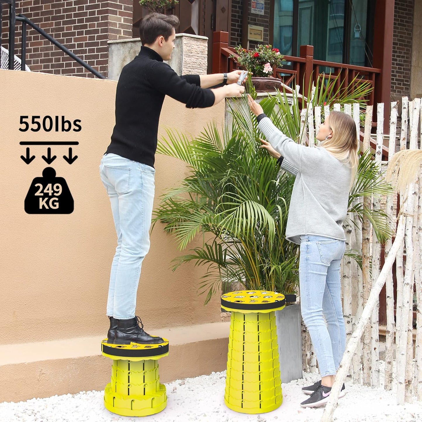 ALEVMOOM Upgraded Telescoping Collapsible Stool with Cushion, Folding Stool with Printing Portable Retractable Foldable Seat Max Load 550lbs for Adults Camping Fishing Outdoor