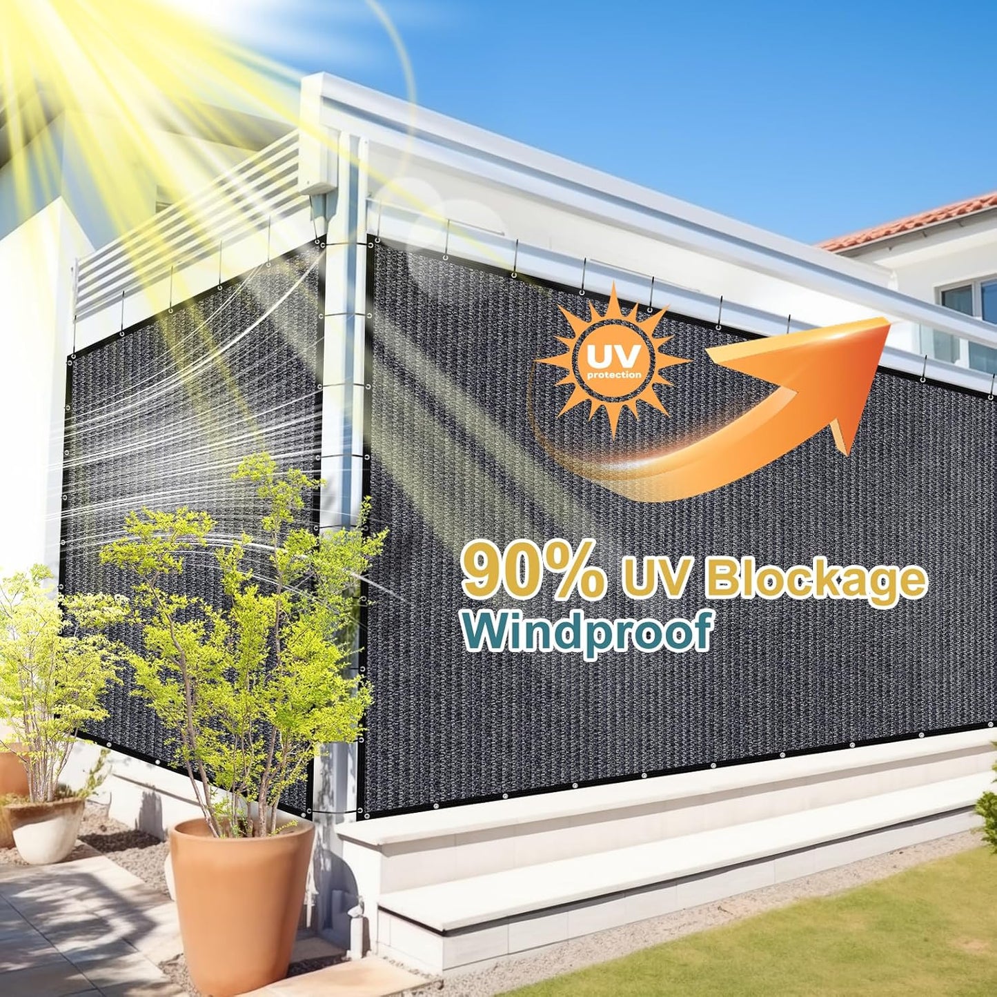 Shade&Beyond 90% Sun Shade Cloth with Grommets, 3' X 8' Pergola Shade Cover Canopy, Mesh Tarp Sun Screens for Patio, Outdoor, Garden, Backyard, Blue Gray