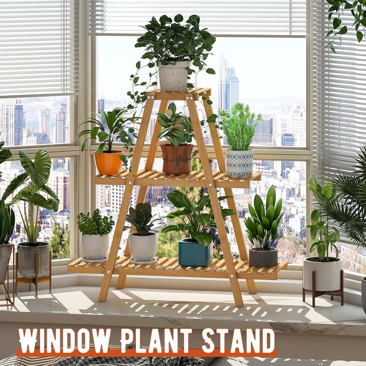 Plant Stand Indoor Plant Shelf Outdoor bamboo Plant Rack, 3 Tiers Ladder Plant Holder Flower Stand for Living Room Balcony Garden Patio,Living Room Boho Home Decor for Gardening Gifts (Natural)