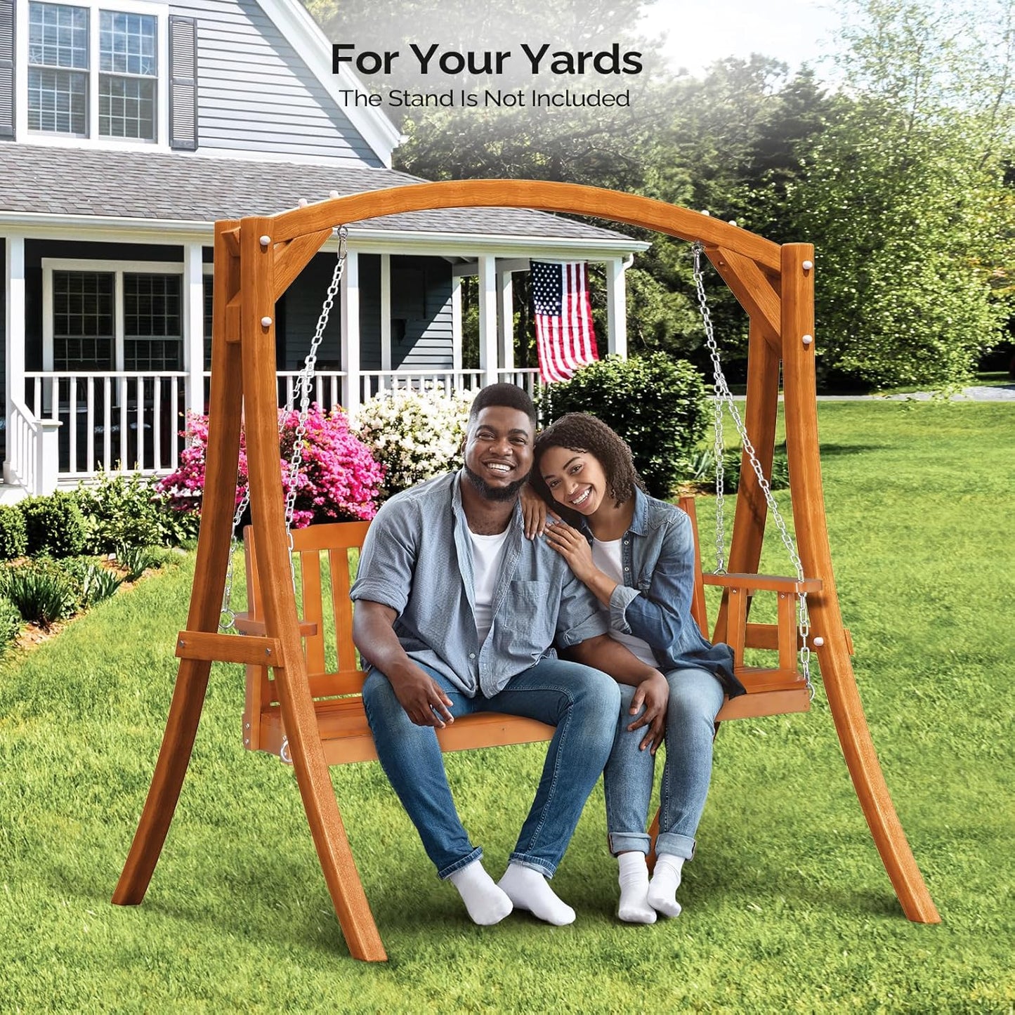 VINGLI Heavy Duty 880 LBS 5 FT Patio Wooden Porch Swing Outdoor with Upgraded Adjustable Chains, Outdoor Hanging Swing Bench for Garden, Yard, Balcony (5 FT, Brown)