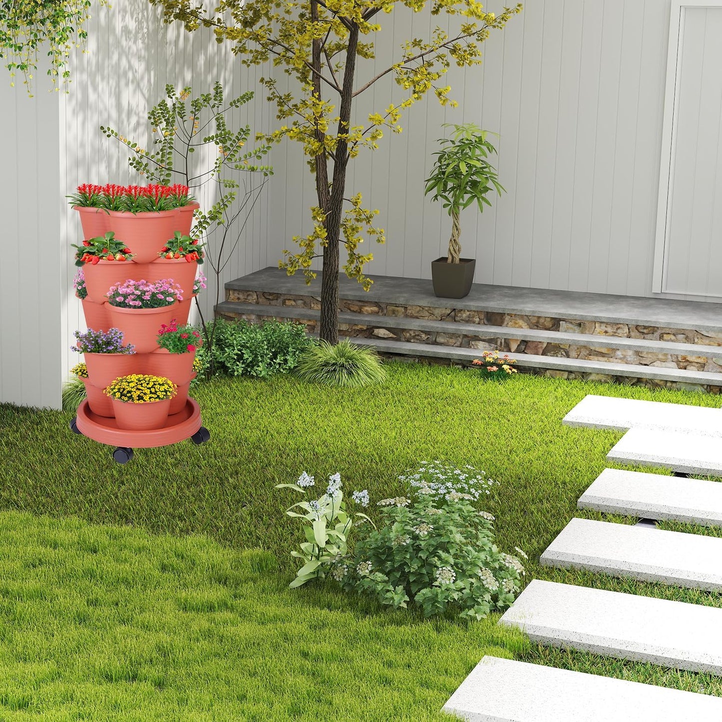 5-Tier Vertical Garden Tower Stackable Planter for Strawberries, Flowers, Vegetables & Herbs(Indoor & Outdoor)