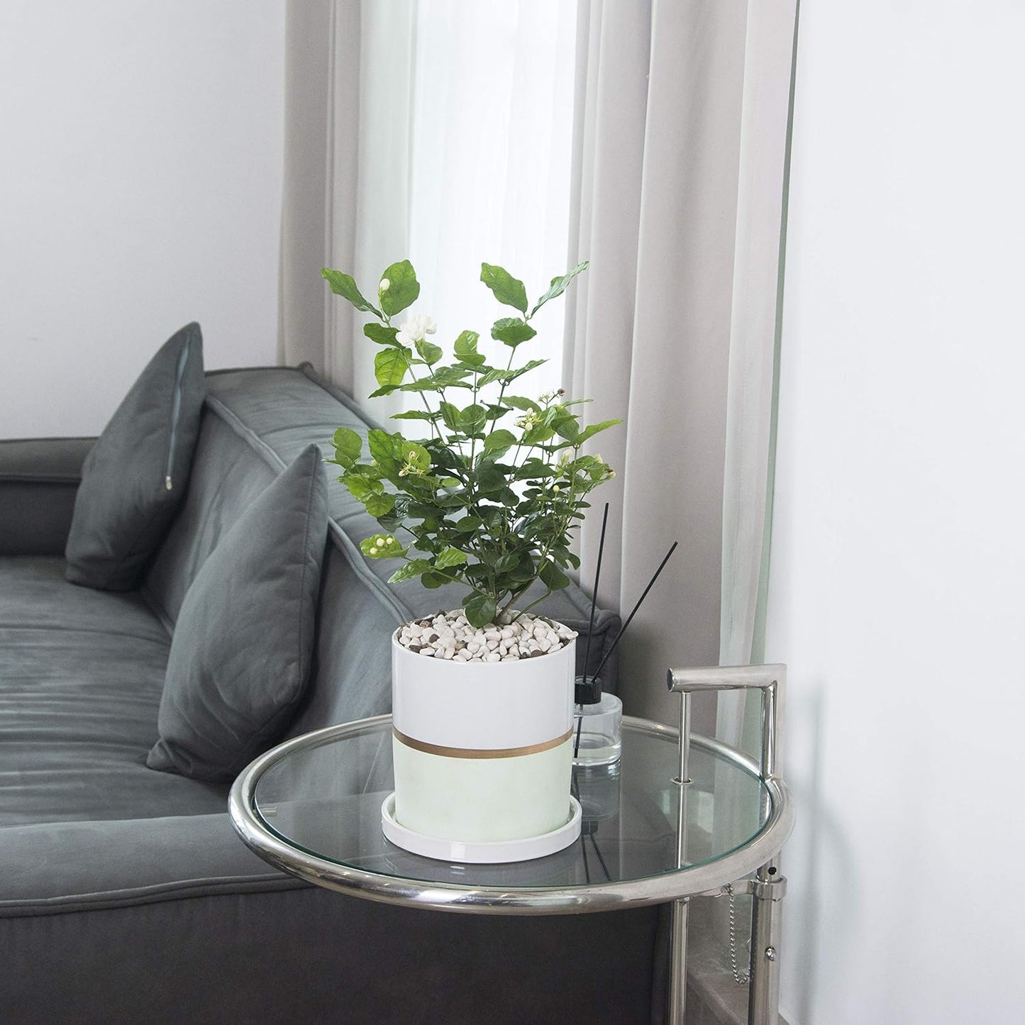 Ekirlin 5 inch Plant Pot - Ceramic Flower Planters Indoor - Modern Succulents Containers with Drain Hole Saucer, Decorate Home, Office & Outdoor (Green)