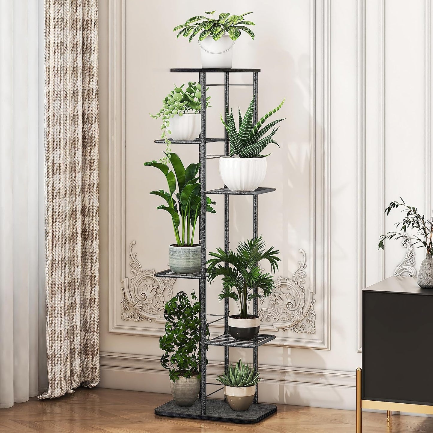 Simple Trending Plant Stand Shelf Indoor Outdoor Waterproof, 6-Tier 7 Potted Heavy Duty Metal Tall Flower Holder for Multiple Corner Display