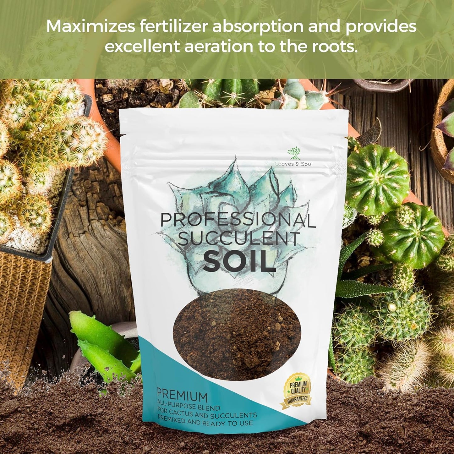 Succulent Soil Premium All Purpose Blend | Large 2.2 Quarts | Pre-Mixed Ready to Use for Cactus and Succulents | Canadian Peat, Course Sand, Pinebark | Made in USA
