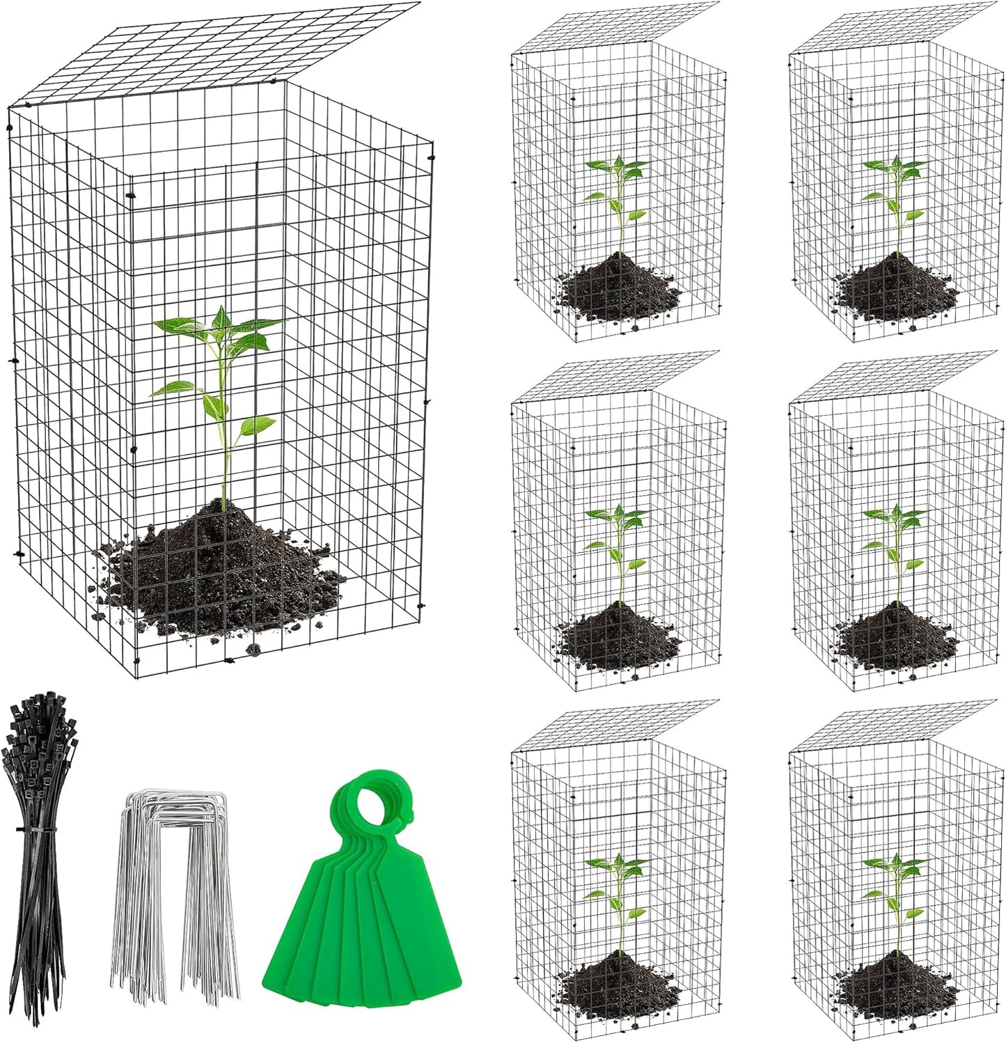Adnee 7 Pack Wire Plant Protector with Cover-20x12x12 Inch Detachable Square Wire Cages to Prevent Animals-Metal Garden Plant Protector Cages for Protecting Plants Vegetables Flowers