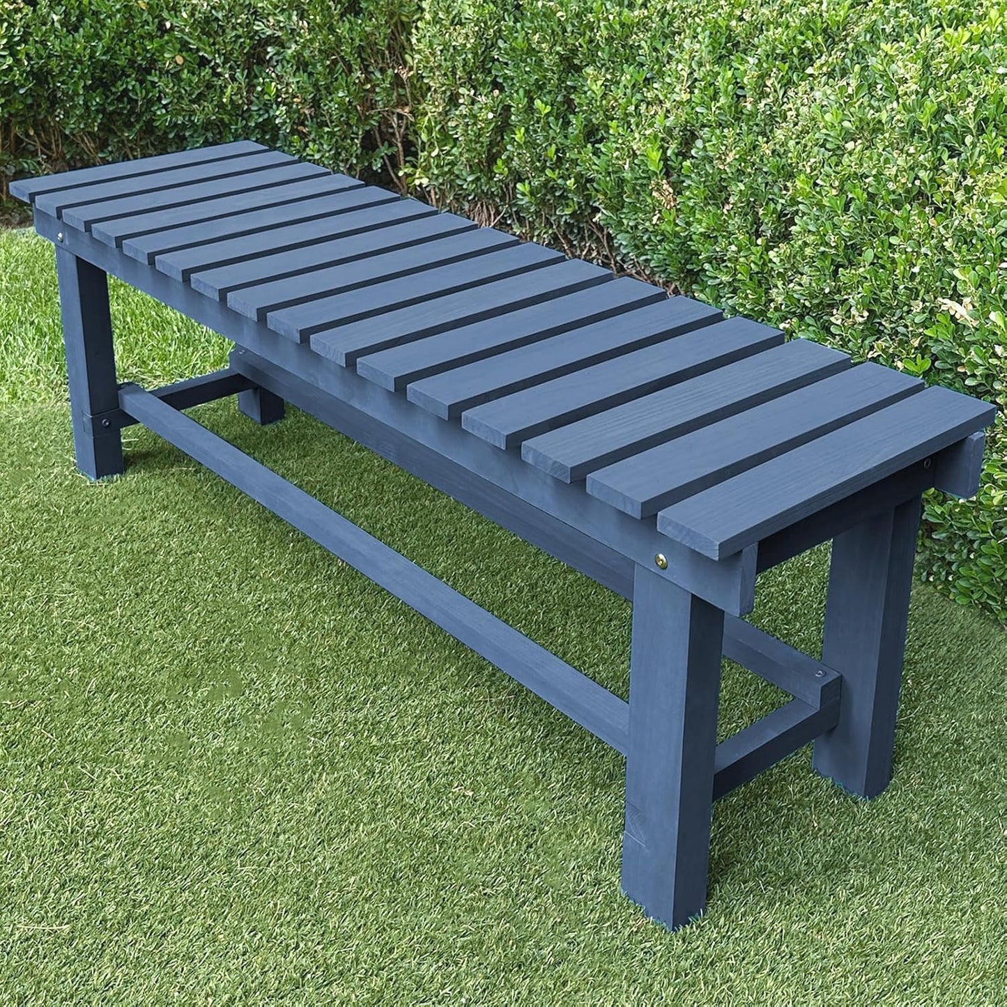 Outdoor Garden Wood Bench, 3-Person Weatherproof Wooden Bench Park Narrow Bench, Never Rot or Fade Waterproof Backless Bench for Entryway, Outdoor, Patio, Porch, Backyard and Park (Blue,47.2''/120cm)