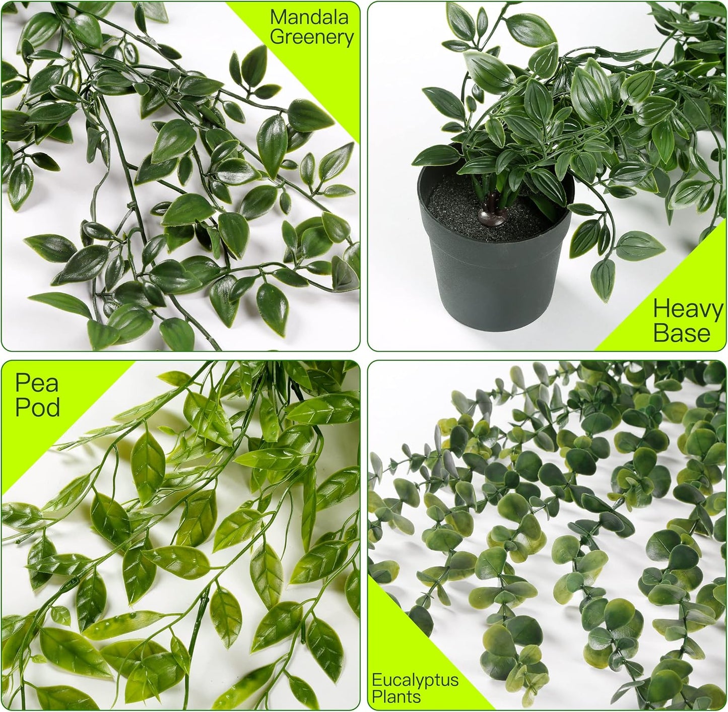 Sggvecsy Fake Hanging Plants 3 Pack Artificial Eucalyptus Fake Potted Greenery Faux Eucalyptus Mandala Vine Pea Pod for Home Indoor Outdoor Wall Garden Wedding Decor