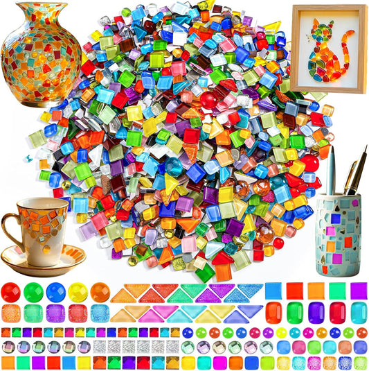 2400 Pcs Colorful Irregular Crystal Mosaic Tiles, 4.4lb Tiny Mosaic Tile DIY Hobbies Children Handmade Crystal Craft for Craft Bathroom Kitchen Home Decoration DIY Art Projects