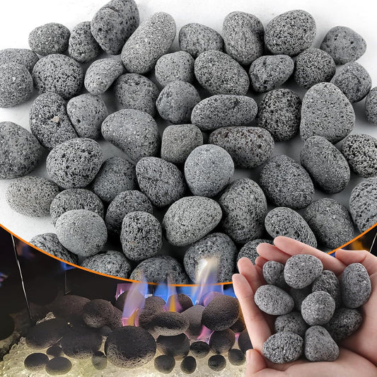 CJGQ 7 Lb Lava Rocks for Fire Pit - 1-2" Natural Tumbled Lava Pebbles - Round Fire Pit Rocks for Portable Fireplaces, Propane Gas, Fish Tank, Landscaping, Garden Decoration
