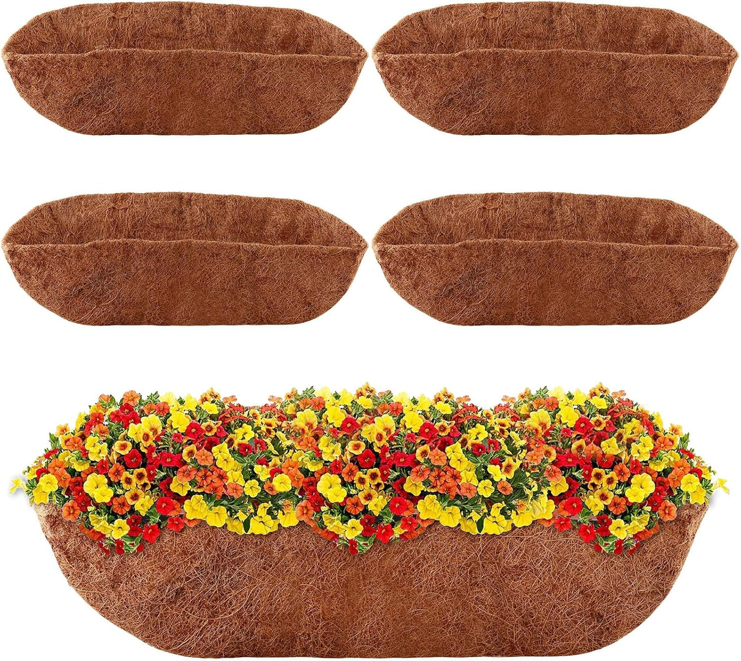 4 Pack Trough Coco Liner 30 Inch Hanging Basket Liners 100% Natural Coconut Husk Liners for Planters Window Box Planter Inserts for Large Pots Trough Planters Outdoor Garden Decoration