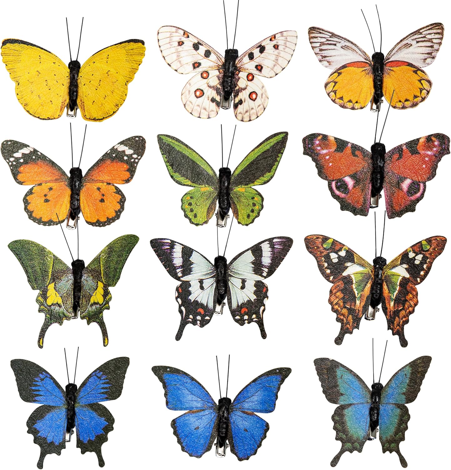 Berfutall-Artificial 3D Butterfly Party Decorations Set of 12 with Clip 12 Color Ornaments for Christmas Tree (12Color I)