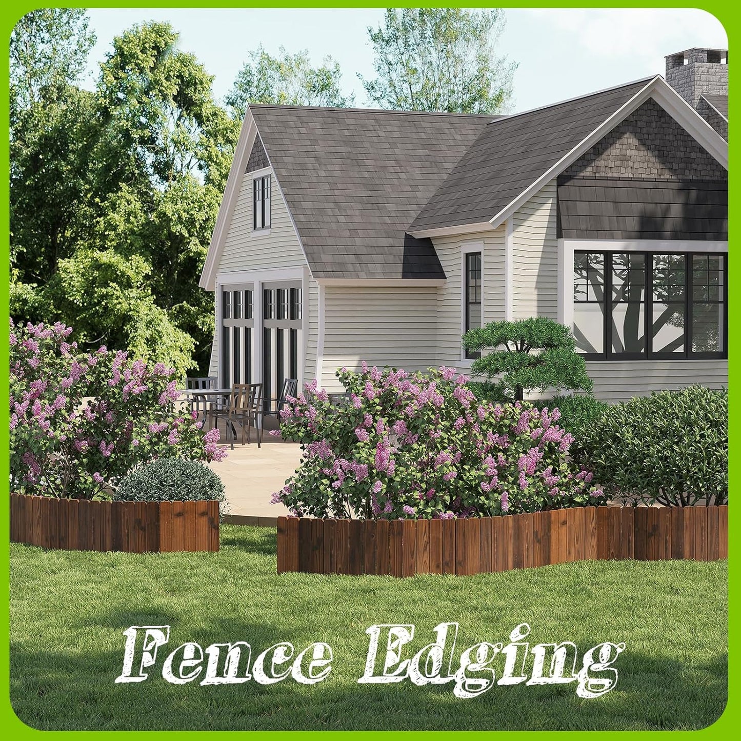 Wooden Garden Edging Border Wood Garden Fence Wooden Landscape Edging Decorative No-Dig Garden Edging Landscaping Lawn Edging Fence- 7.87”H x48”L（1 Pack）