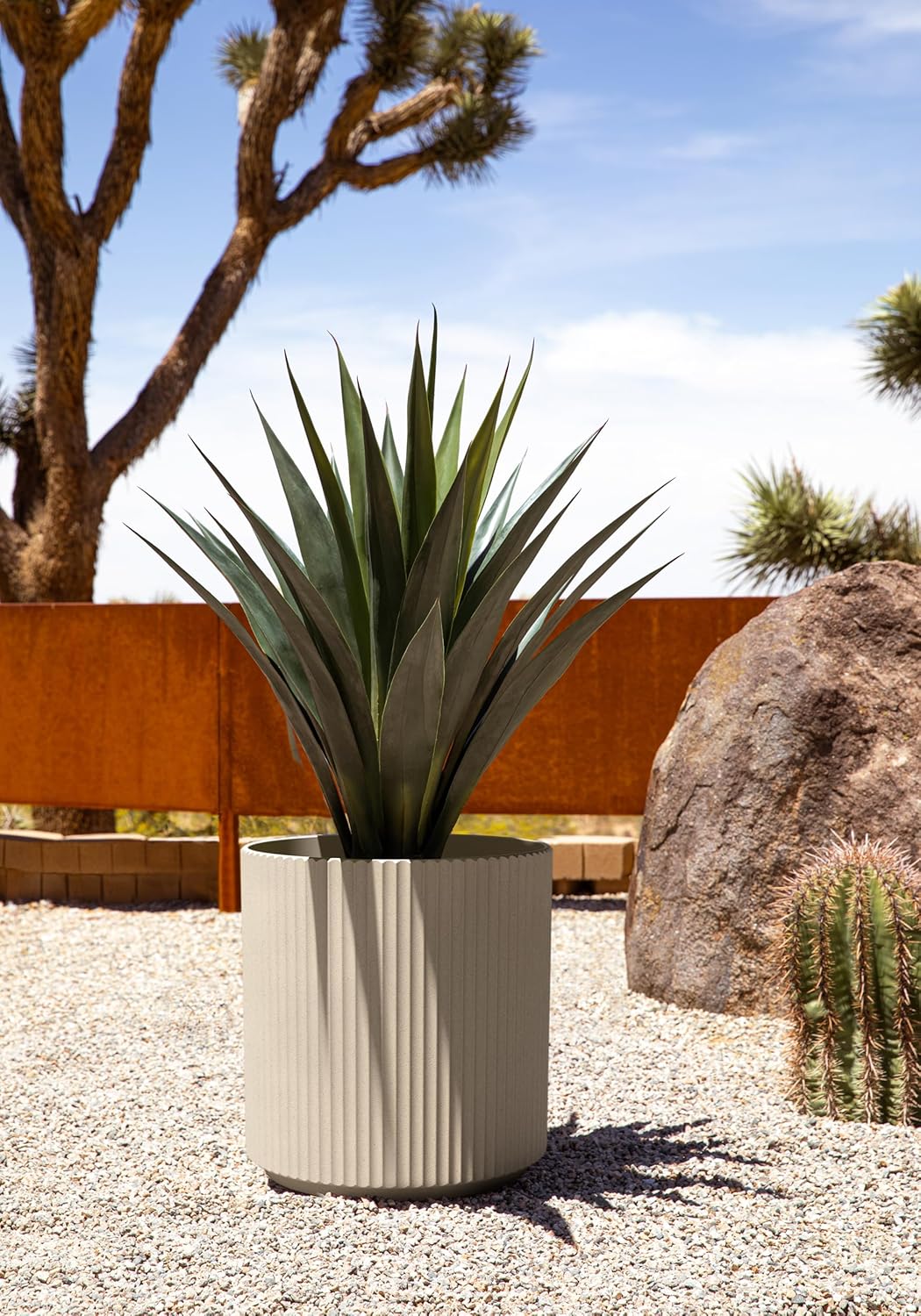 Veradek Round Demi Planter Pots for Indoor/Outdoor Garden Use, Made from Plastic-Concrete Mix with Drainage Holes, Perfect for Small to Large Succulent Plants, Flowers, Modern Interior Plants