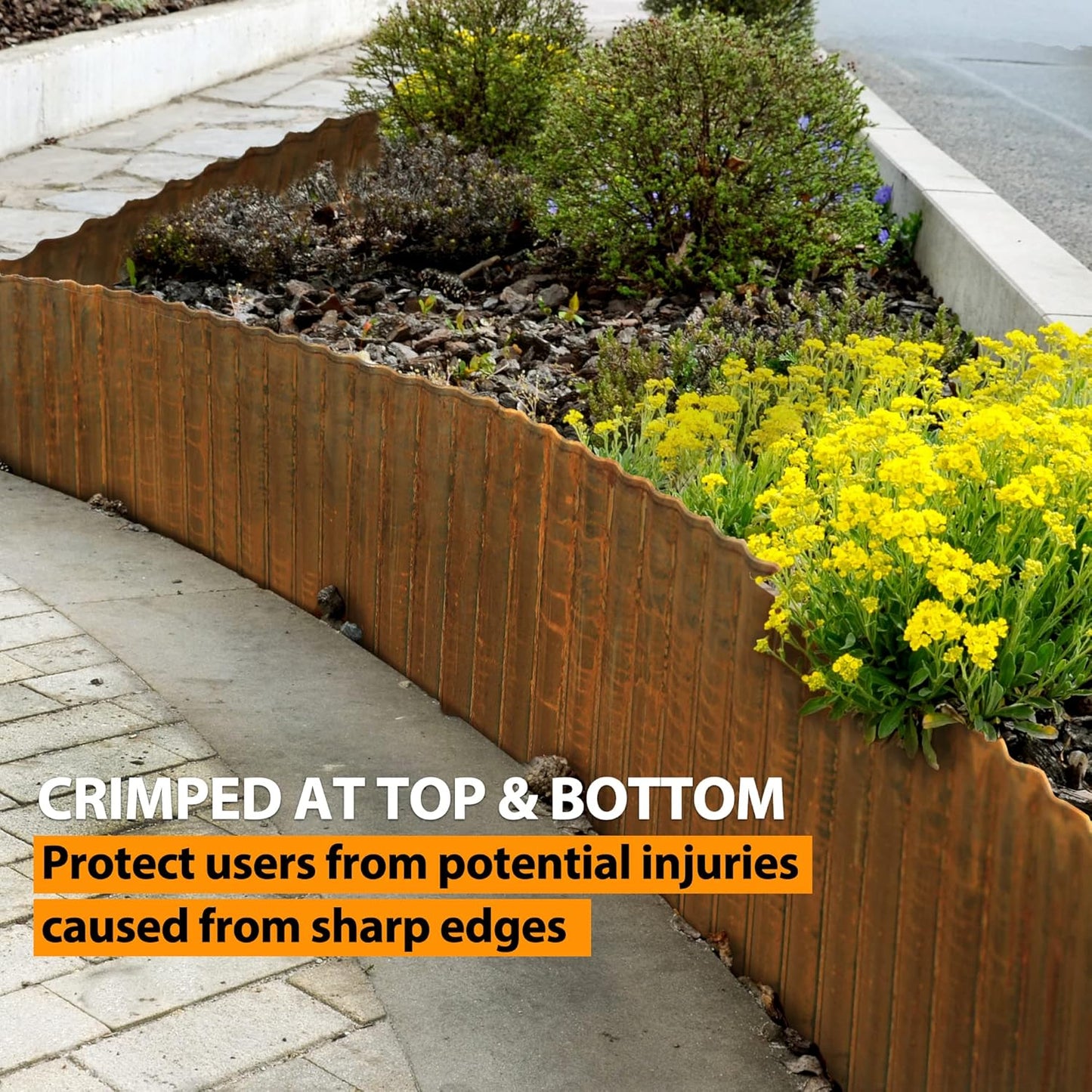 Worth Pre-Rusted Wide-Corrugated Garden Edging, 10" x20Ft Sturdy Steel Lawn Landscape Edging, Bendable Metal Long Strips of Garden Border for Raised Flower Bed Tree Surrounds