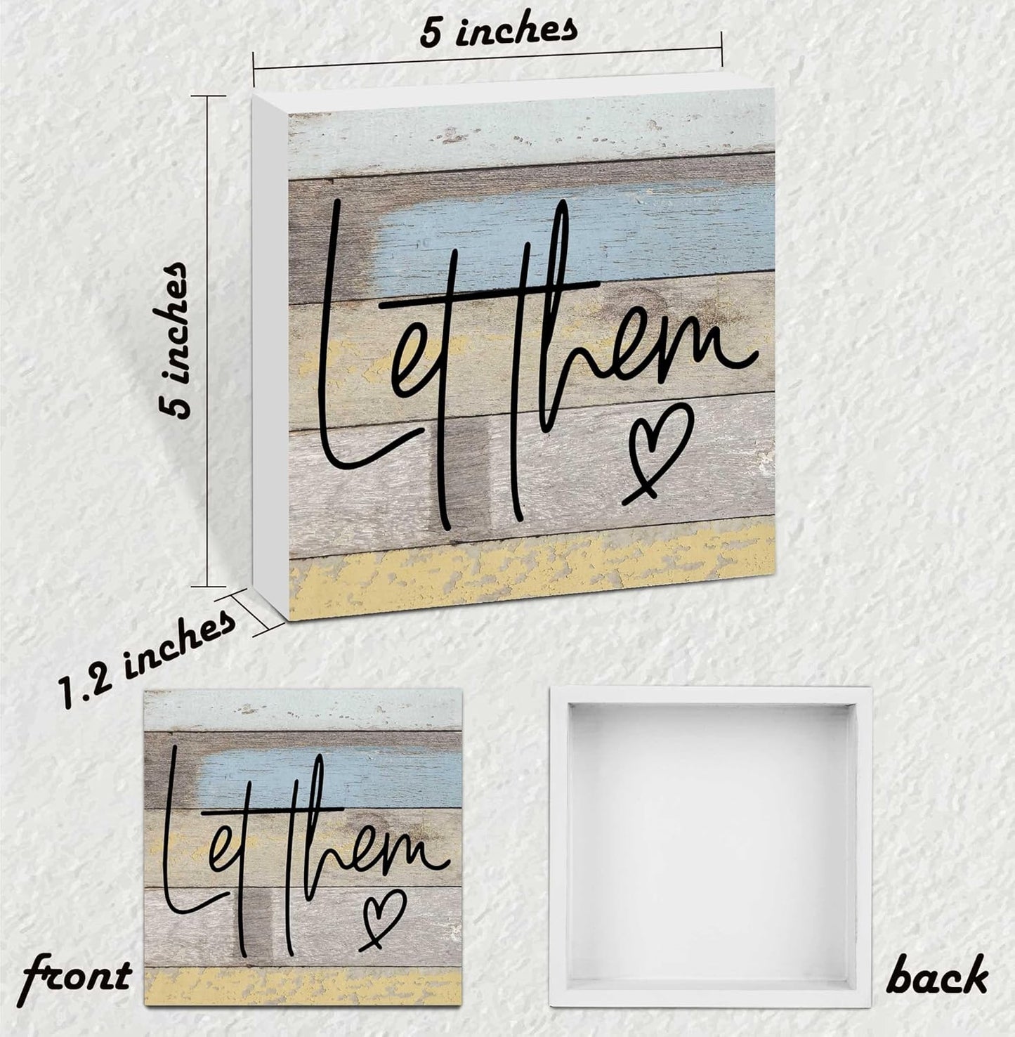 Let Them Wooden Sign, Office Decorations for Work, Let Them Mental Health Rustic Wood Box Signs 5x5 Inch, Desk Shelf Tabletop Decor for Home Cubicle Decor, Office Gifts for Coworkers Women, 13