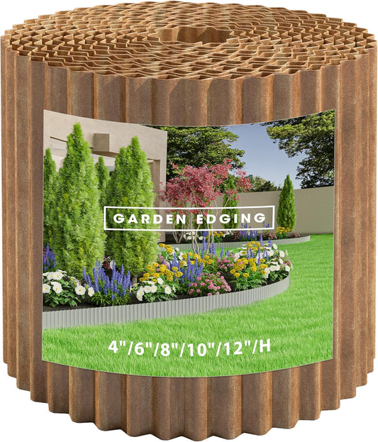 Metal Garden Edging Border, Corrugated Steel Landscaping, DIY for Lawn (Rusty, 10 Inch x 10FT)