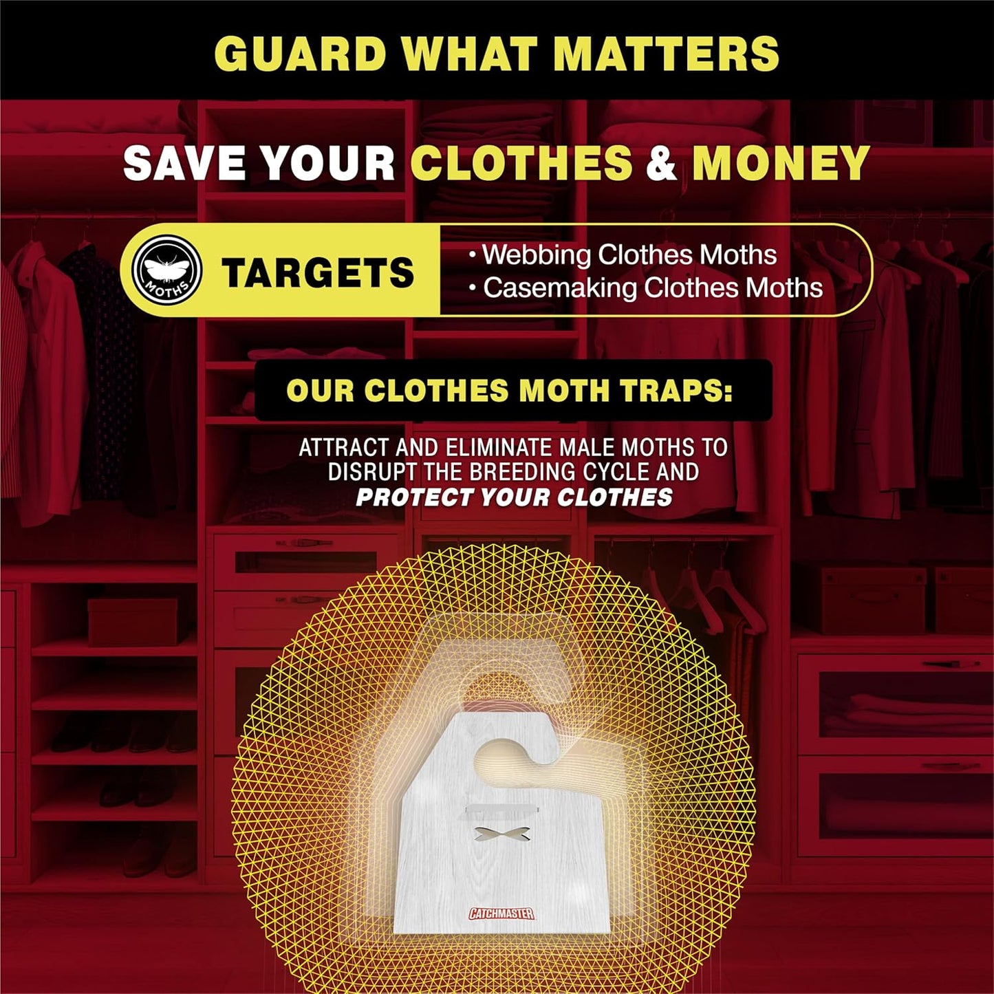 Catchmaster Premium Clothes Moth Traps, Hardwood Patterned Sticky Odorless Glue Traps 6PK, Pheromone Attractant, for Closets Wardrobes Cabinet Drawers & Carpet, PheroGuard Technology, Trap Moths