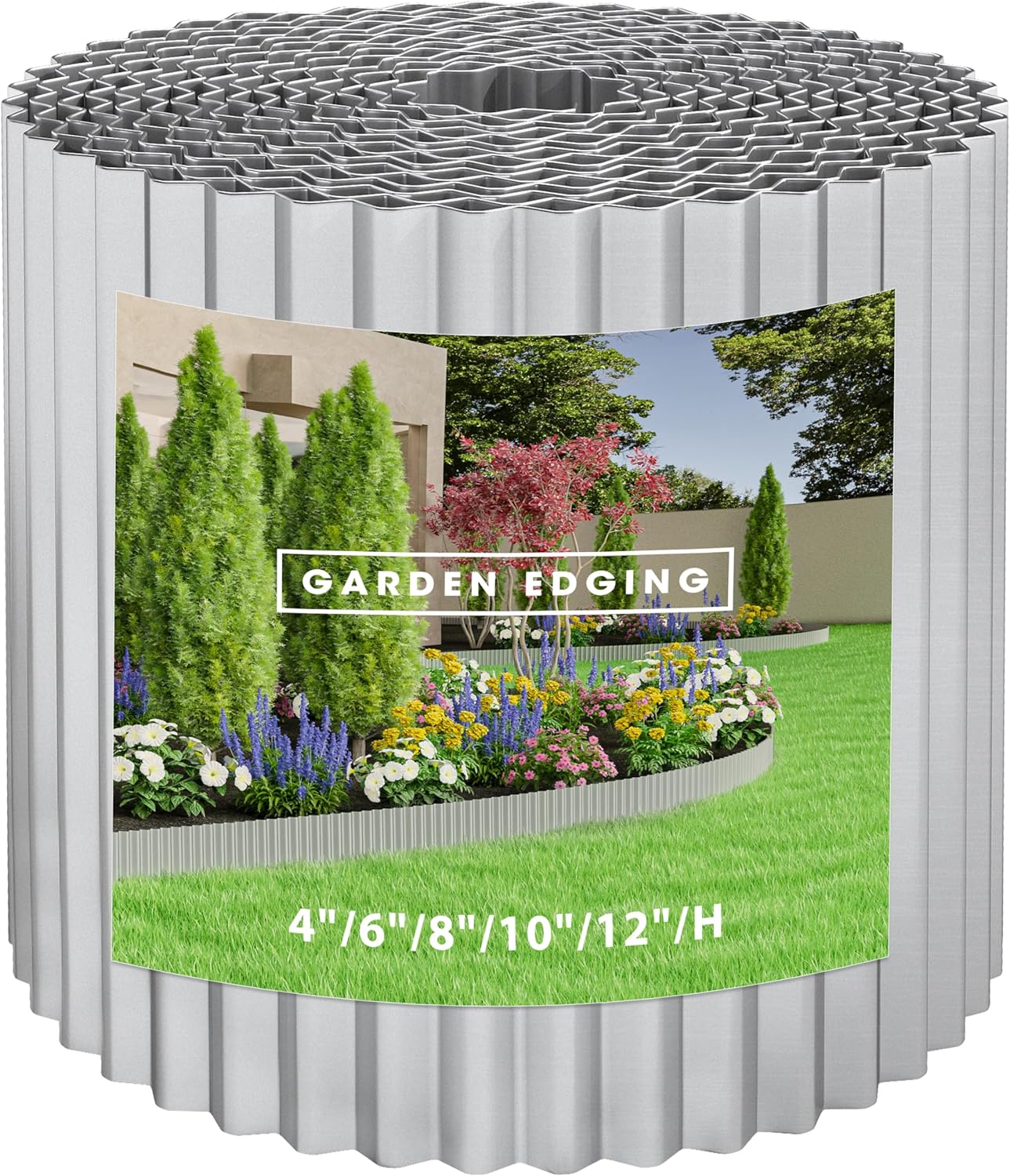 Metal Garden Edging Border, Corrugated Steel Landscaping, DIY for Lawn (Silver, 12 Inch x 20FT)