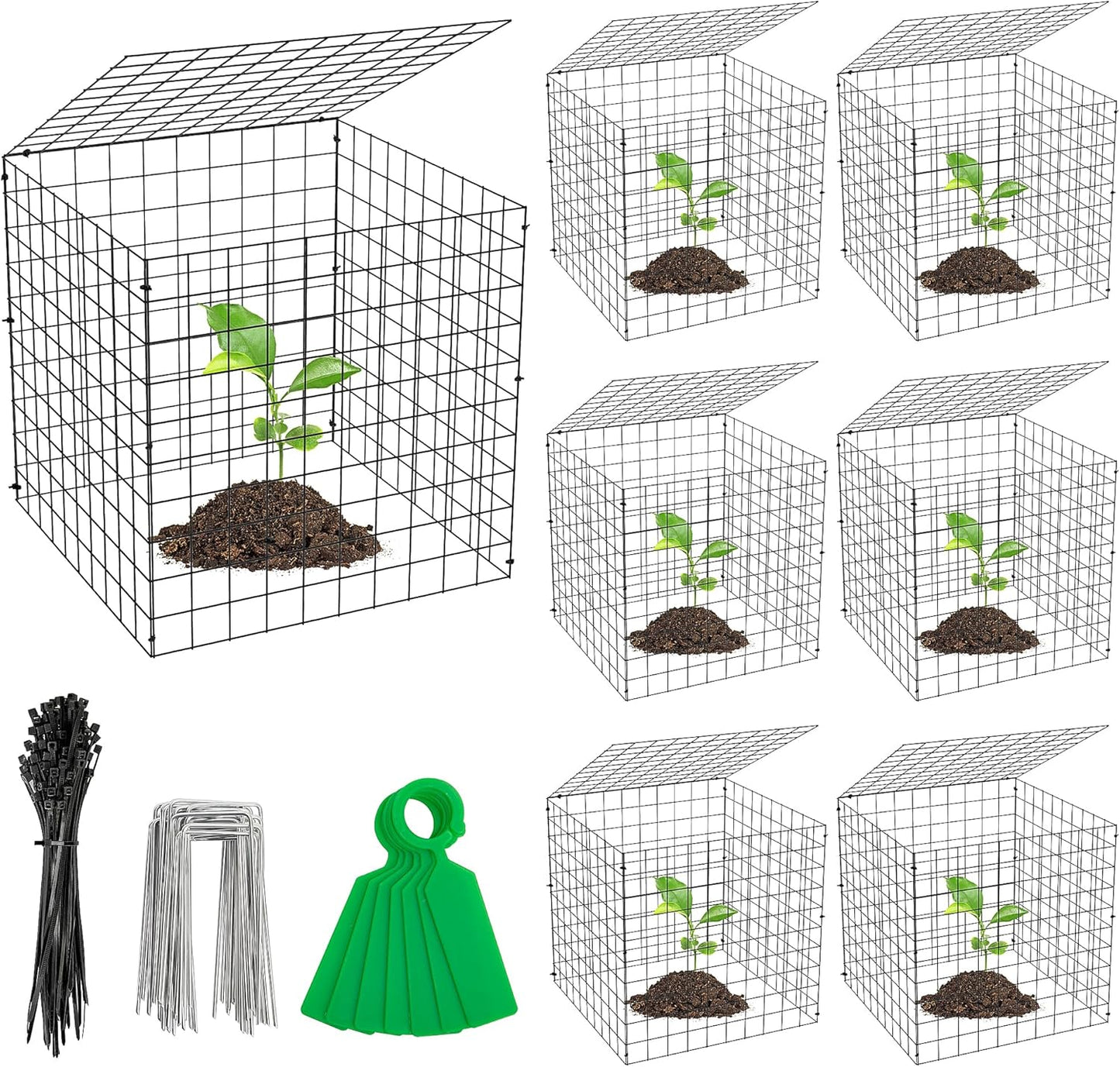 Adnee 7 Pack Wire Plant Protector with Cover-12x12x12 Inch Detachable Square Wire Cages to Prevent Animals-Metal Garden Plant Protector Cages for Protecting Plants Vegetables Flowers