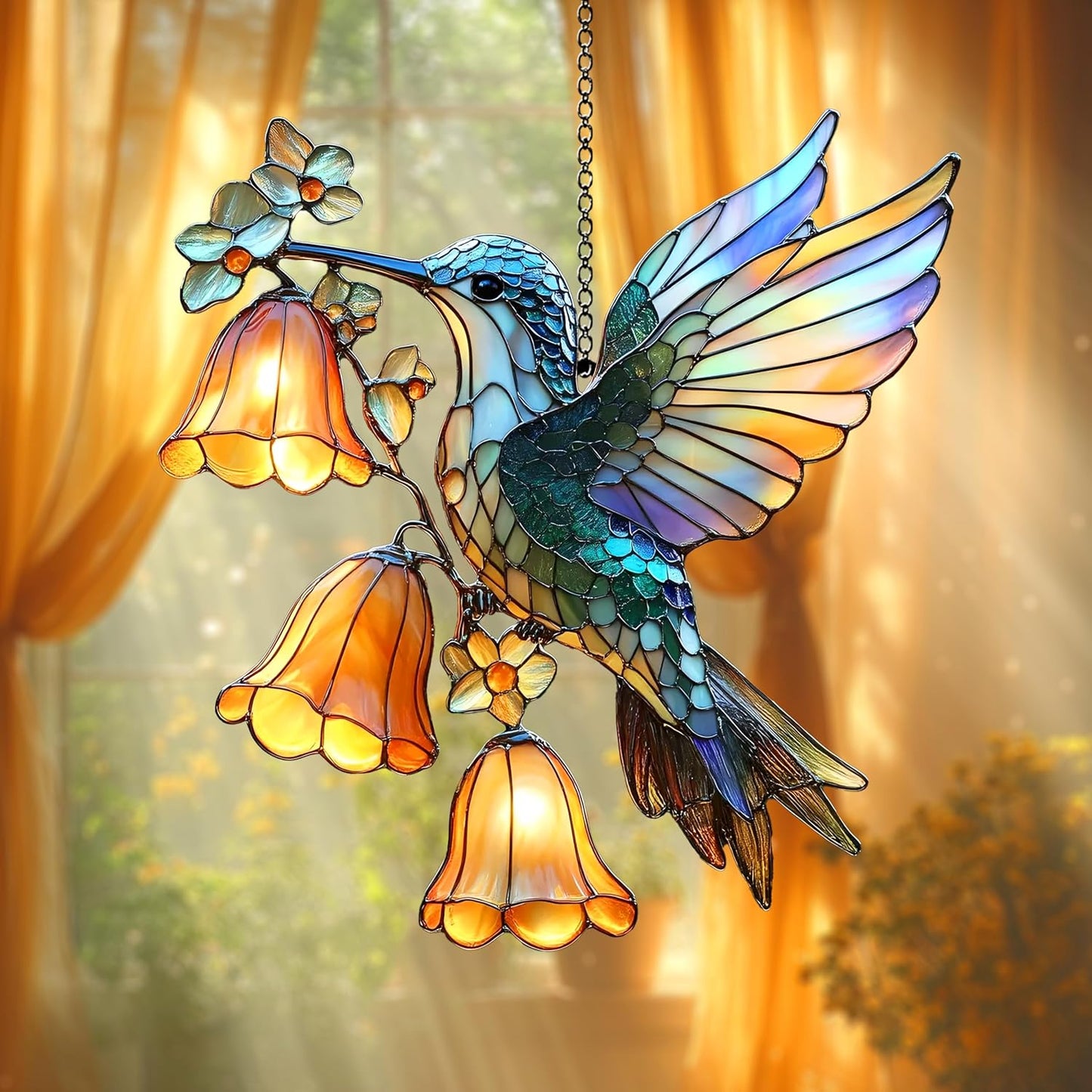 Hummingbird Flower Acrylic Suncatcher Bird Window Hanging Gift for Hummingbird Lover Garden Decor Plant Mom Gift for Mom Grandma