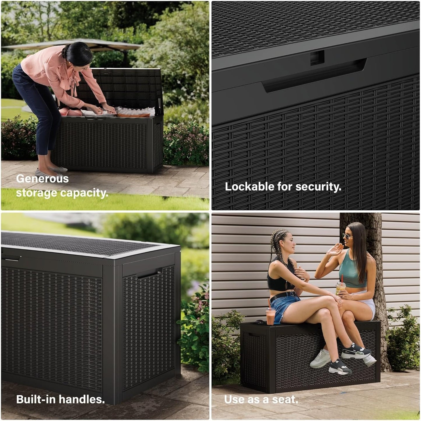 80 Gallon Deck Box, Resin Outdoor Indoor Waterproof Storage Box, Lockable Storage Box With Handle for Patio Furniture - Garden Tools - Swimming Pool Tools UV-Resistant, Black