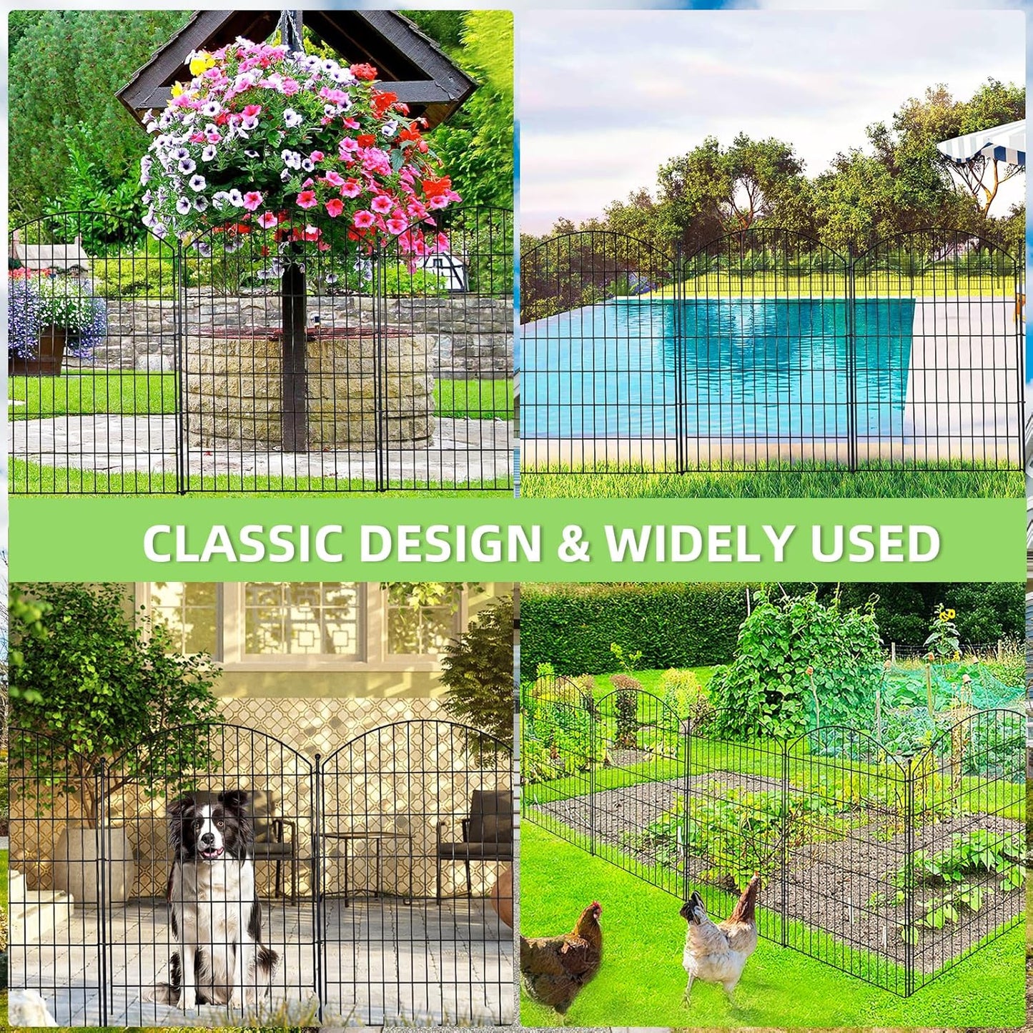 Decorative Garden Fence 40in (H) x12ft (L), 5 Pack No Dig Fence Animal Barrier for Dog, Arched Flower Bed Edging, Wire Border Panel Fencing for Yard Patio Outdoor Decor
